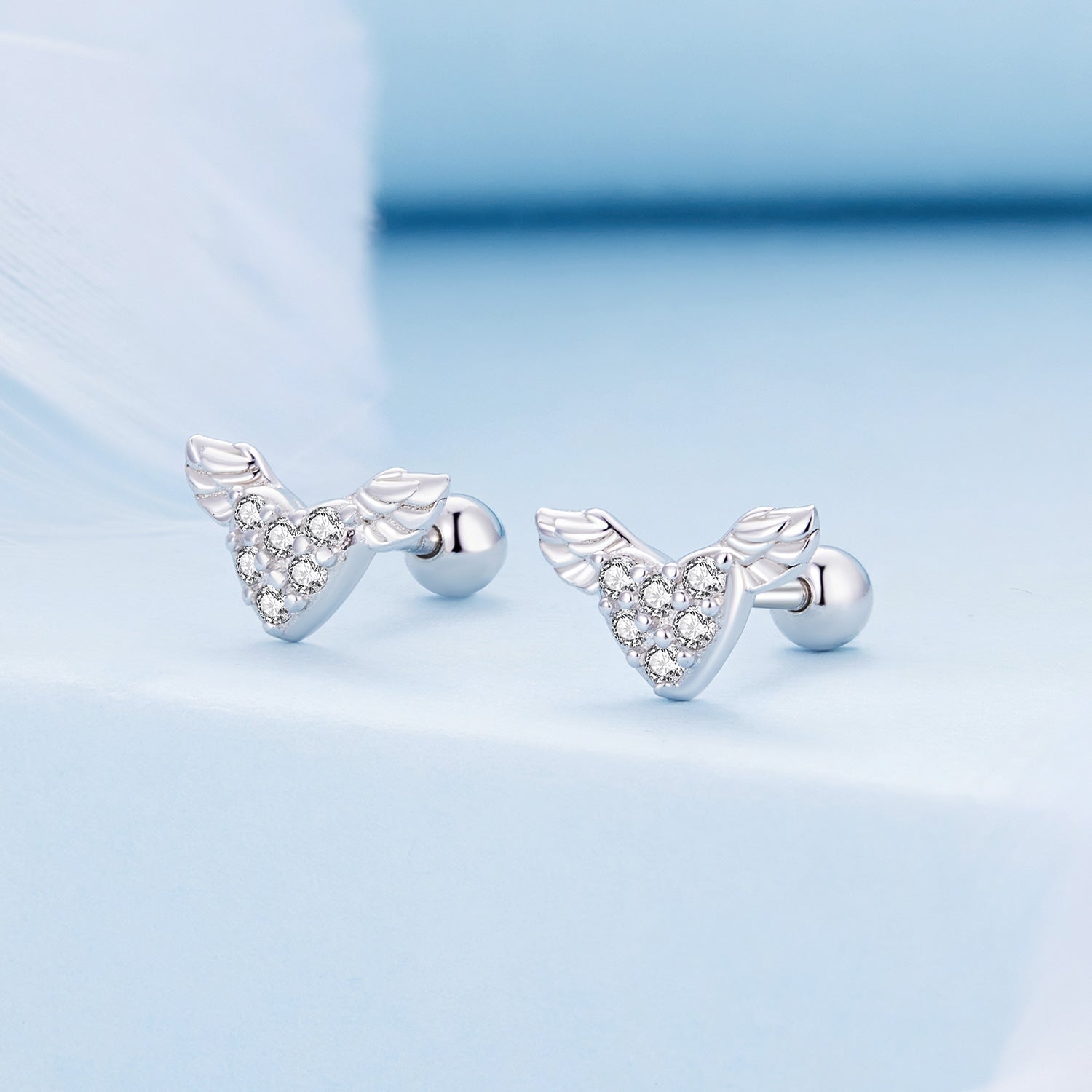 Silver Earrings Love Wing CZ Stud Earrings For Sale - sursenso Earring