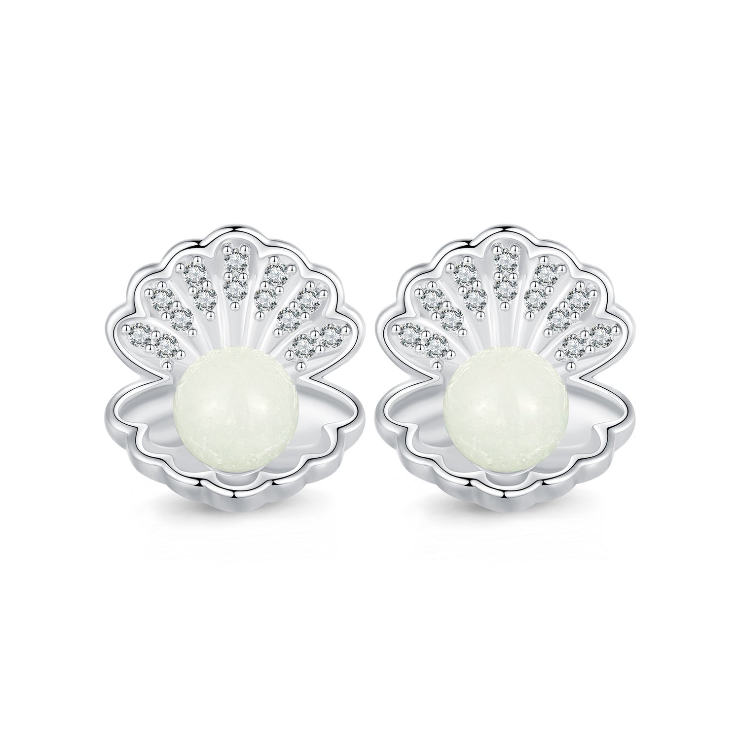 Silver Earrings Luminous Night Pearl Shell CZ Stud Earrings For Sale - sursenso Earring