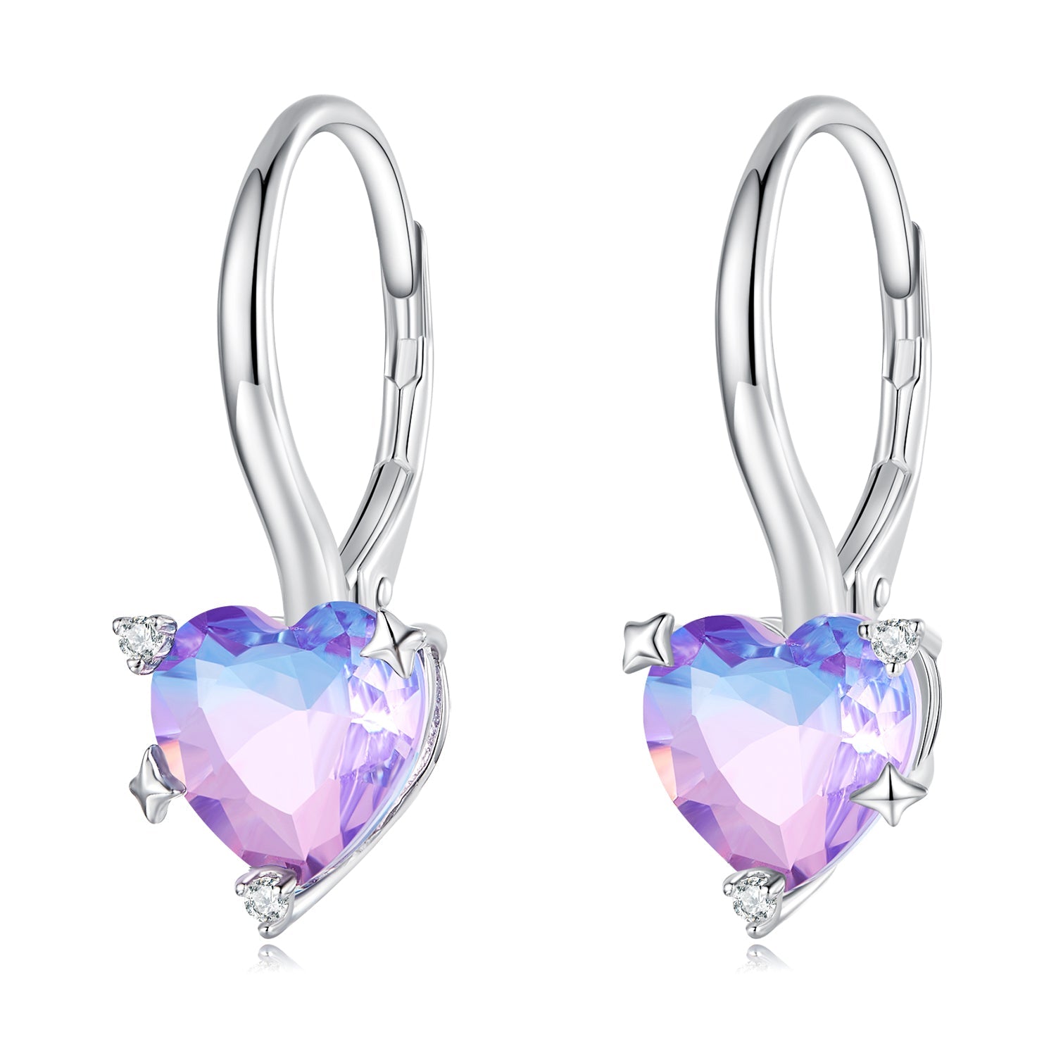 Silver Earrings Magic Heart Glass CZ Hoop Earrings For Sale - sursenso Earring