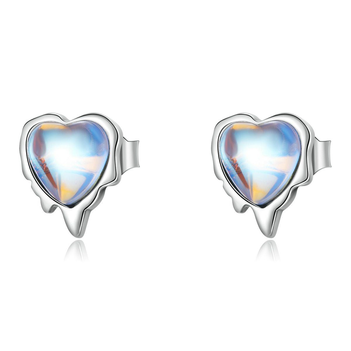 Silver Earrings Melting Heart Moonstone Stud Earrings For Sale - sursenso Earring