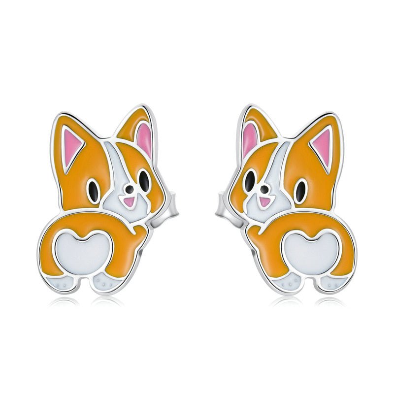 Silver Earrings Mini Lovely Corgi Stud Earrings For Sale - sursenso Earring