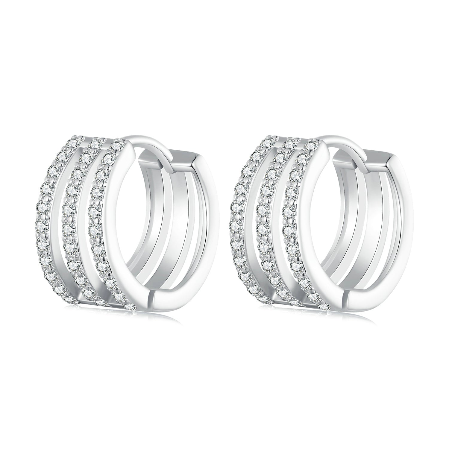 Silver Earrings Minimalist Three Layer CZ Hoop Earrings For Sale - sursenso Earring