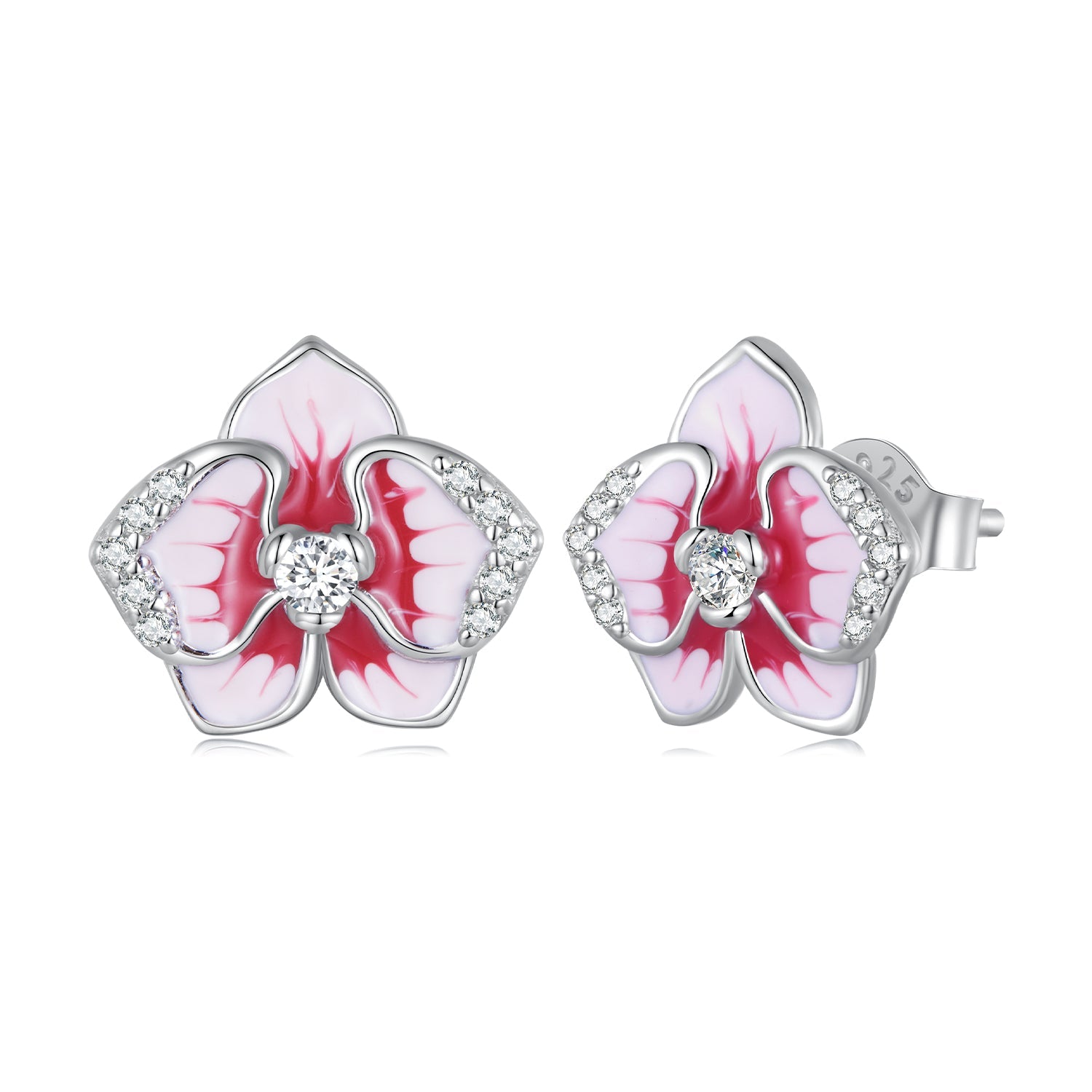 Silver Earrings Pink Butterfly Orchid CZ Stud Earrings For Sale - sursenso Earring