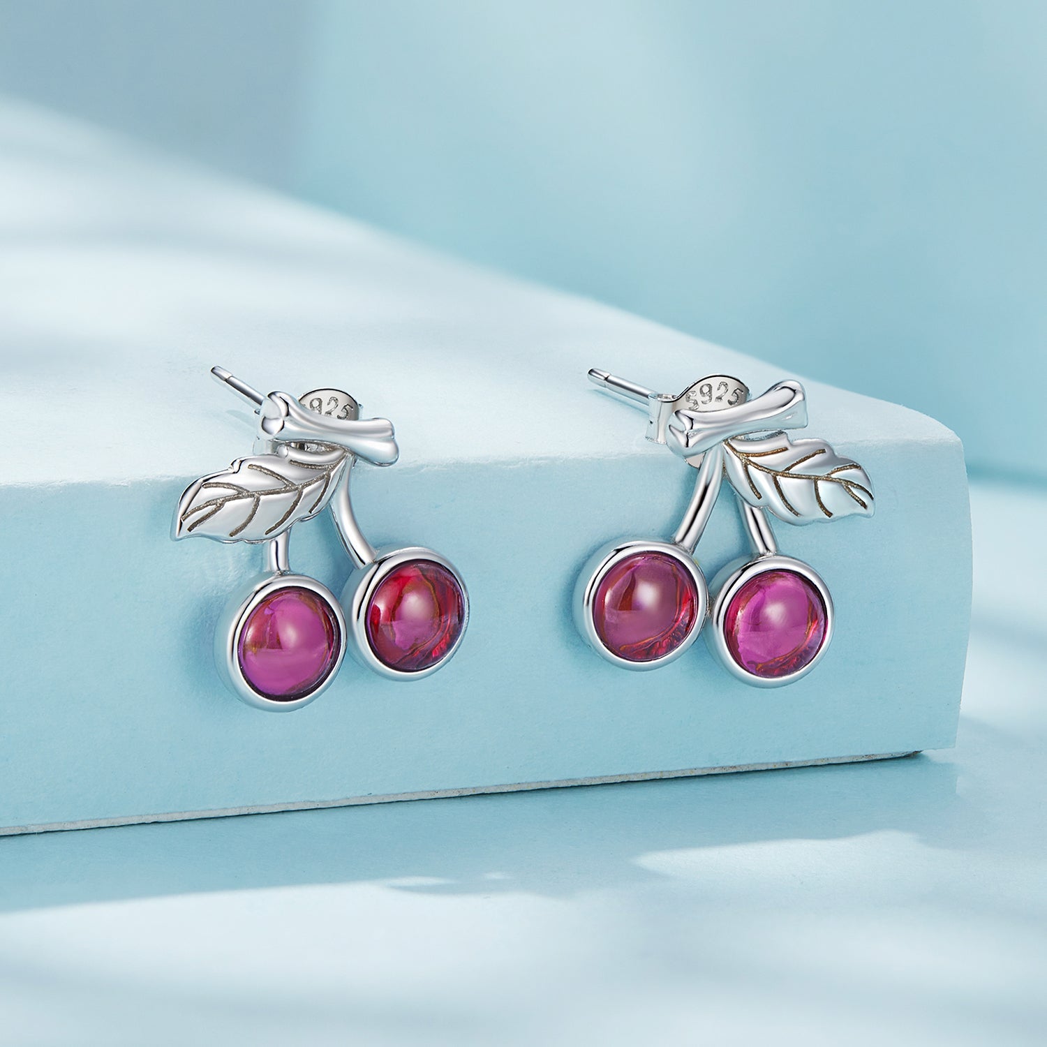 Silver Earrings Pink Cherry Stud Earrings For Sale - sursenso Earring