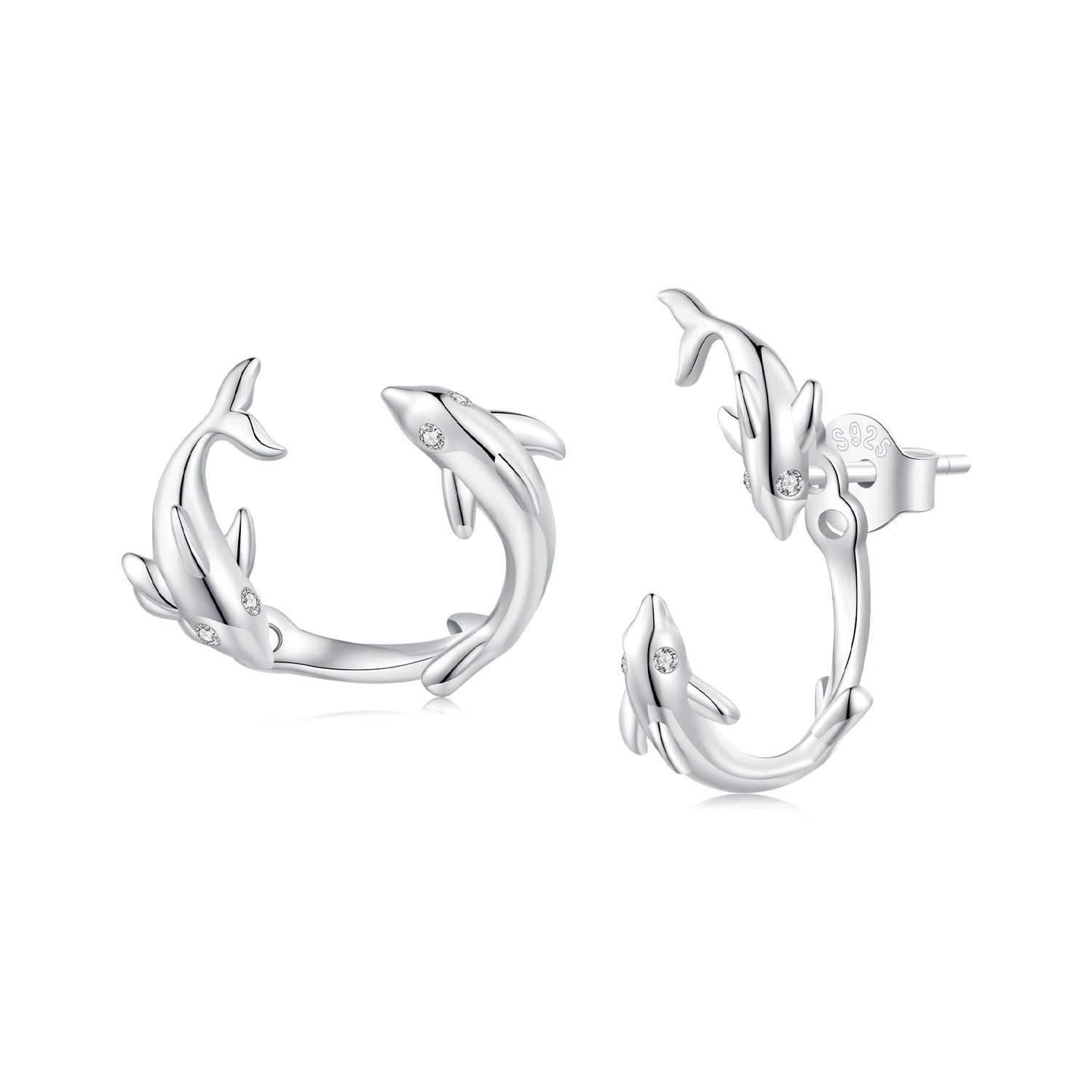 Silver Earrings Playful Dolphin Stud Earrings For Sale - sursenso Earring