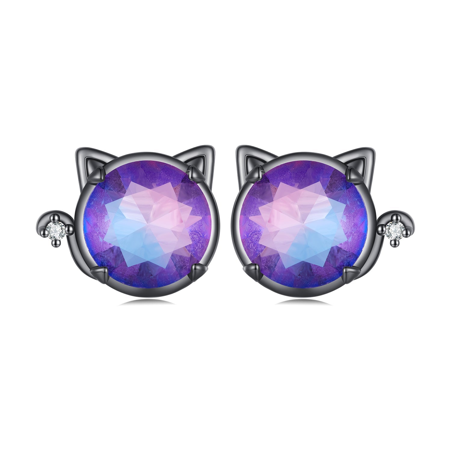 Silver Earrings Purple Magic Cat Glass CZ Stud Earrings For Sale - sursenso Earring