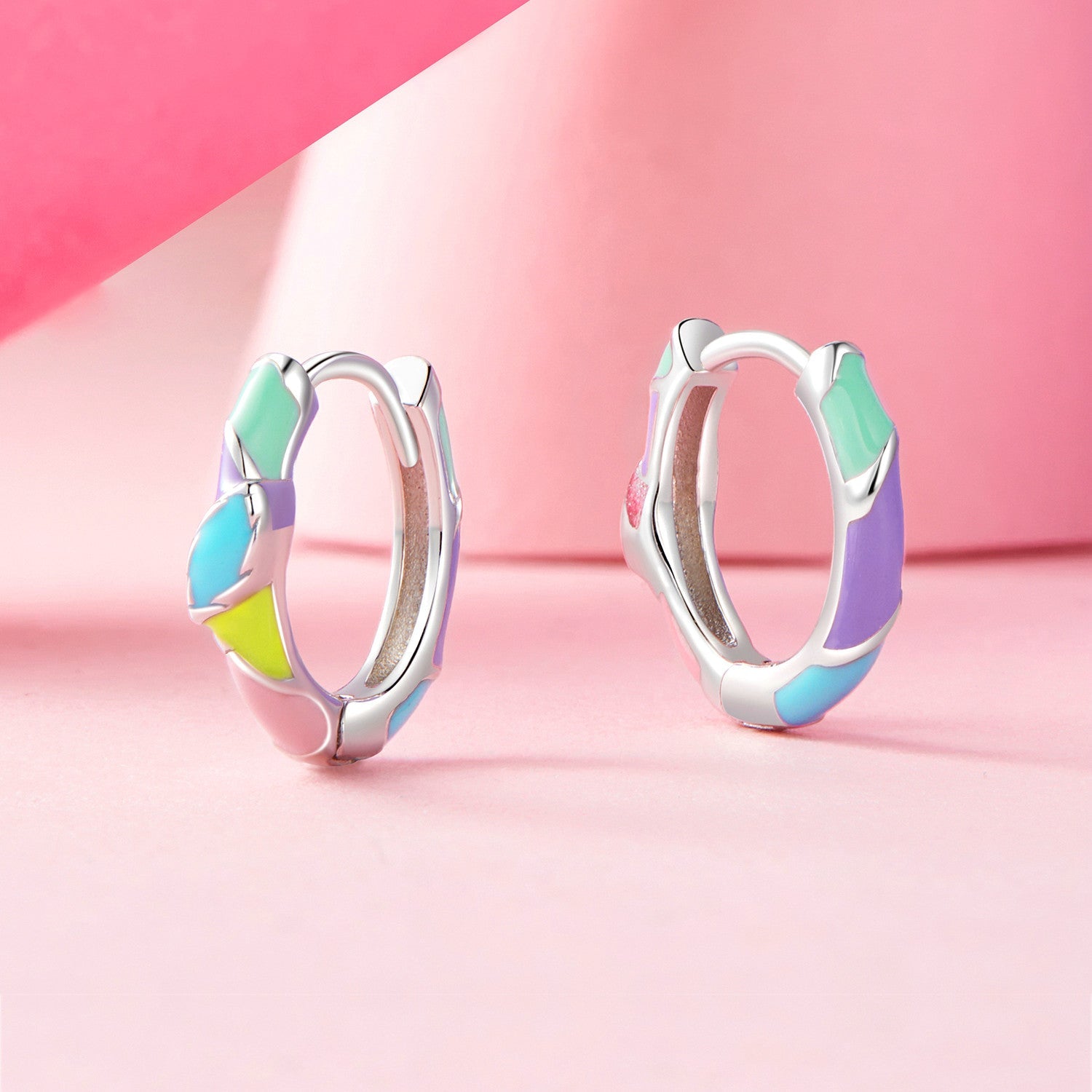 Silver Earrings Rainbow Heart Hoop Earrings For Sale - sursenso Earring
