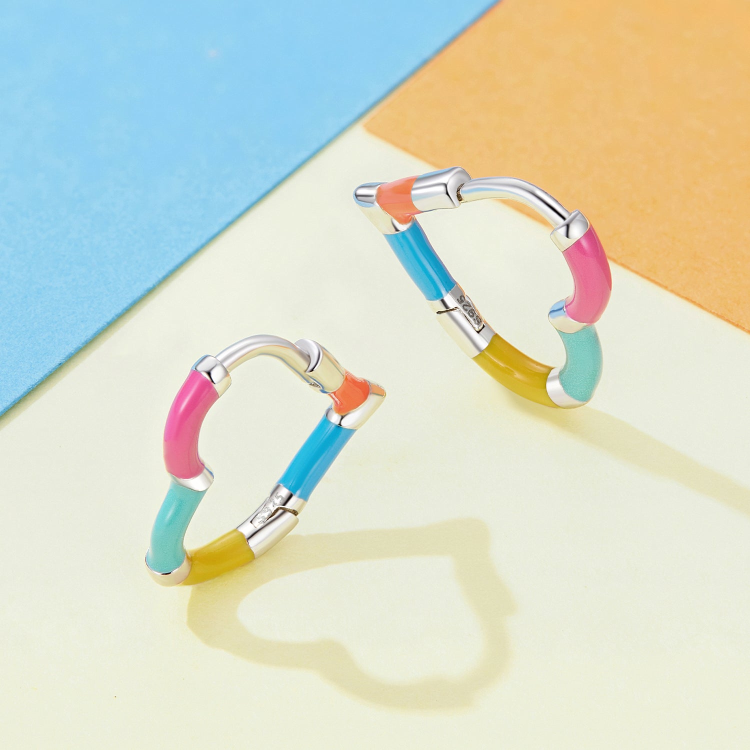 Silver Earrings Rainbow Heart Shaped Hoop Earrings For Sale - sursenso Earring