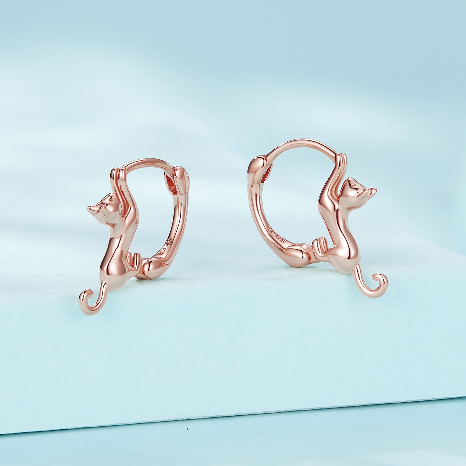 Silver Earrings Rose Gold Stretch Kitten Hoop Earrings For Sale - sursenso Earring