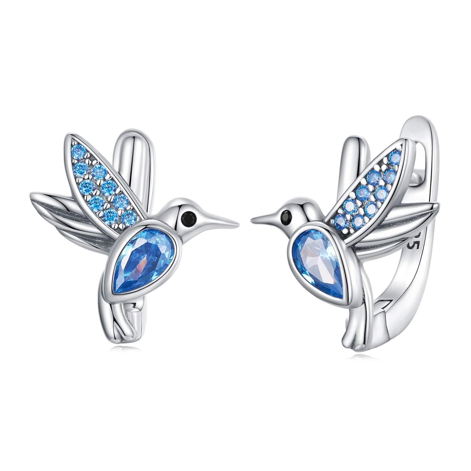 Silver Earrings Sensitive Blue Hummingbird CZ Stud Earrings For Sale - sursenso Earring