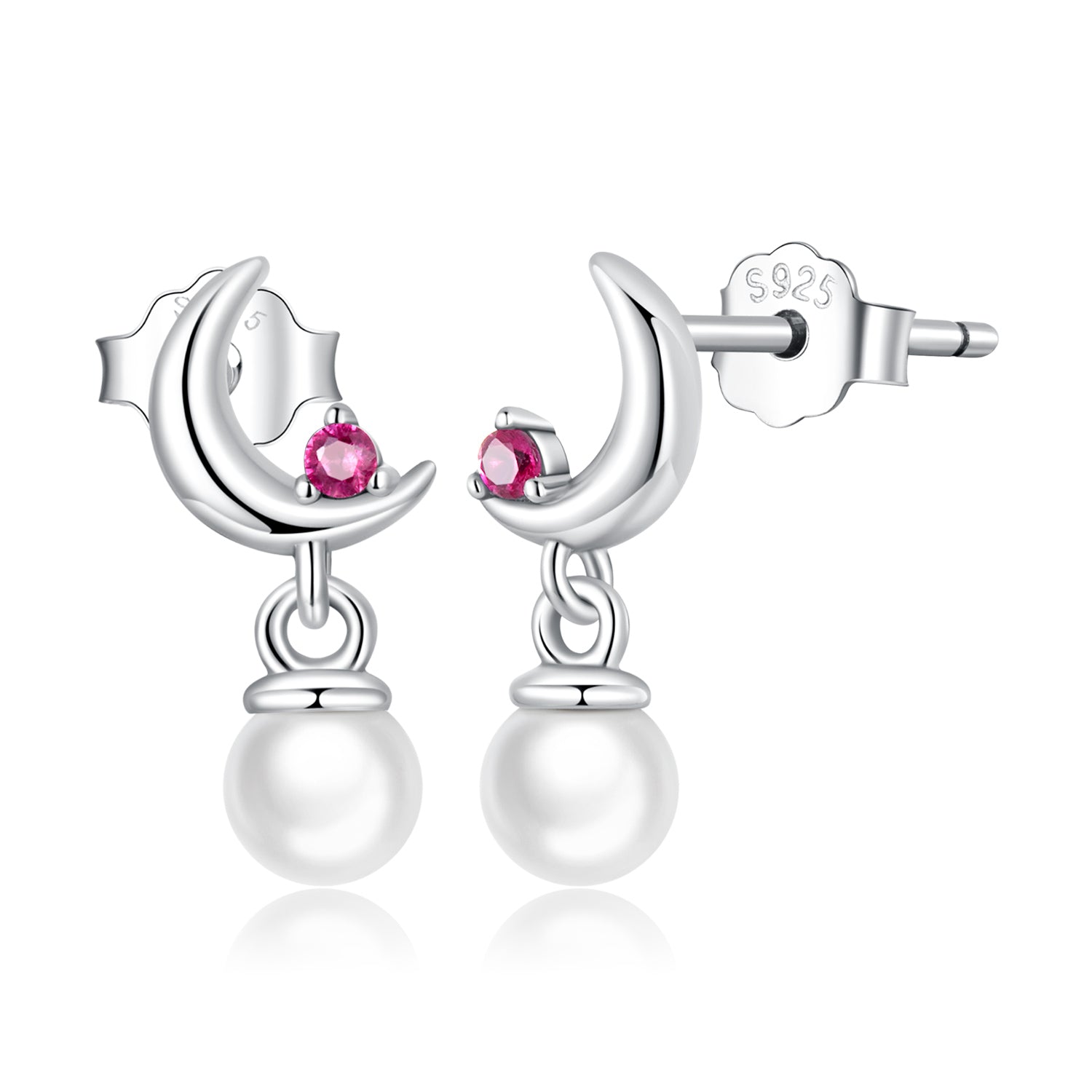 Silver Earrings Shell Pearl Moon CZ Stud Earrings For Sale - sursenso Earring