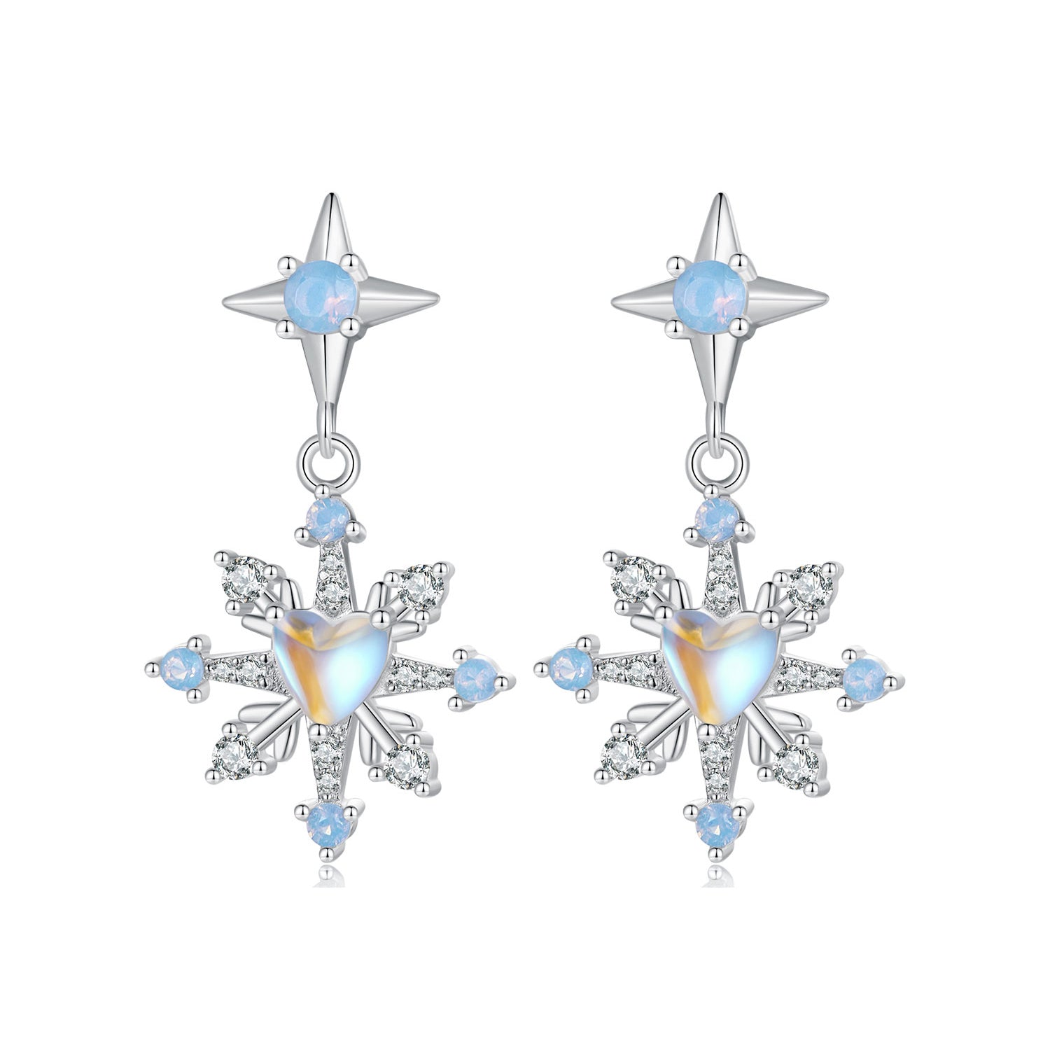 Silver Earrings Shining Snowflake CZ Stud Earrings For Sale - sursenso Earring