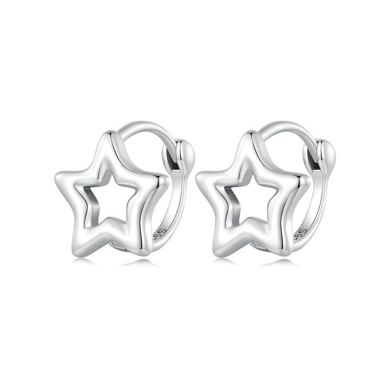 Silver Earrings Simple Hollow Stars Hoop Earrings For Sale - sursenso Earring