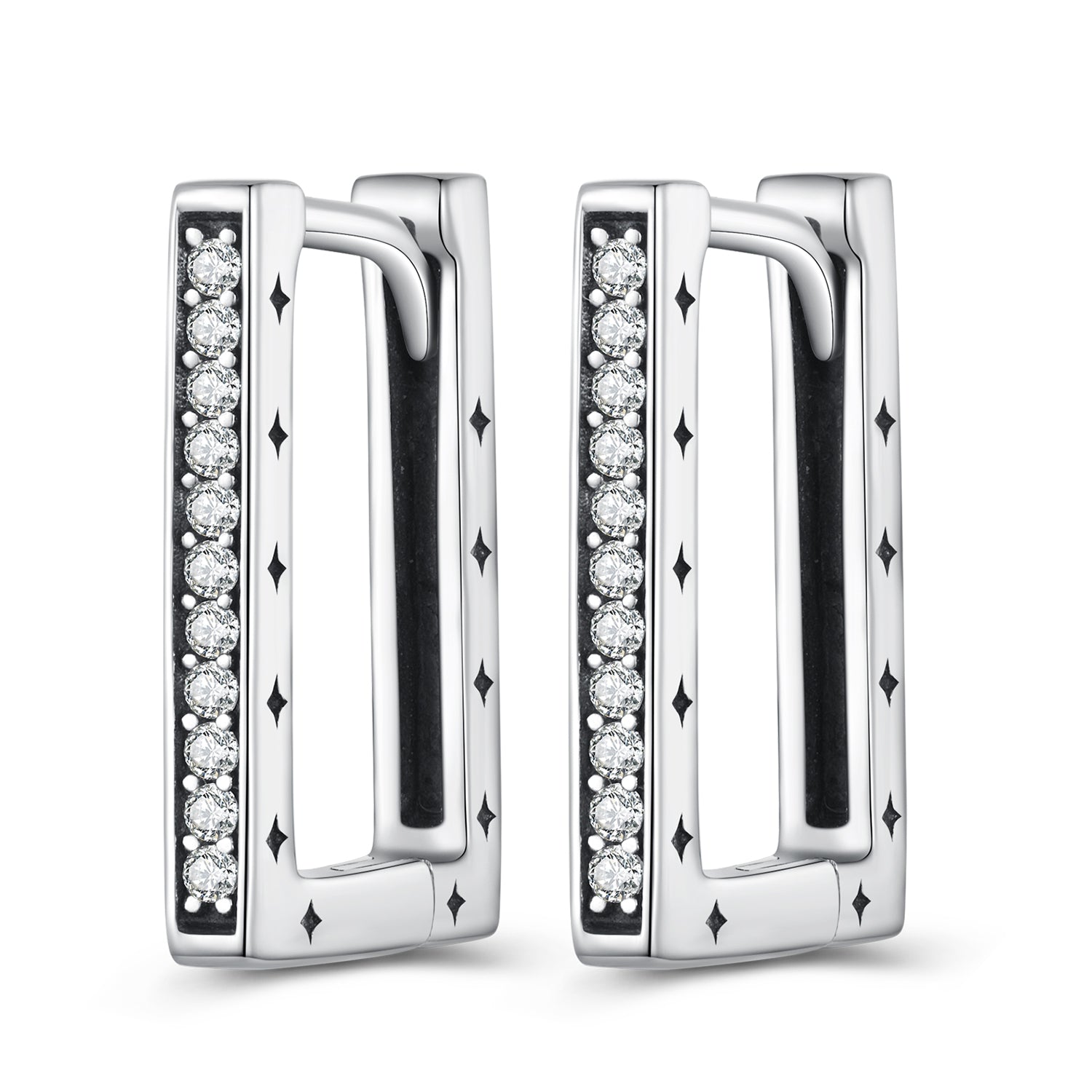 Silver Earrings Simple Square CZ Hoop Earrings For Sale - sursenso Earring
