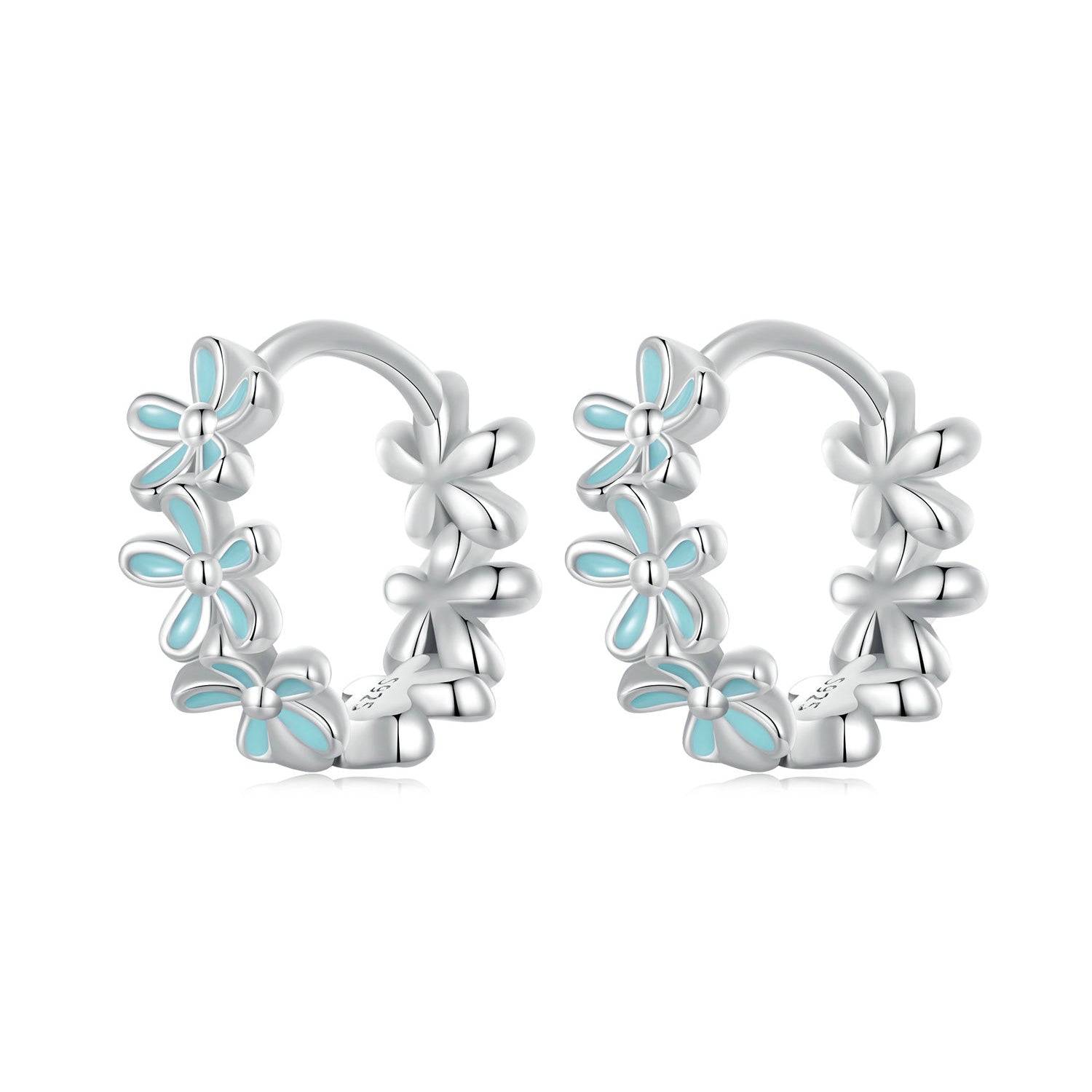 Silver Earrings Small Blue Flower Hoop Earrings For Sale - sursenso Earring