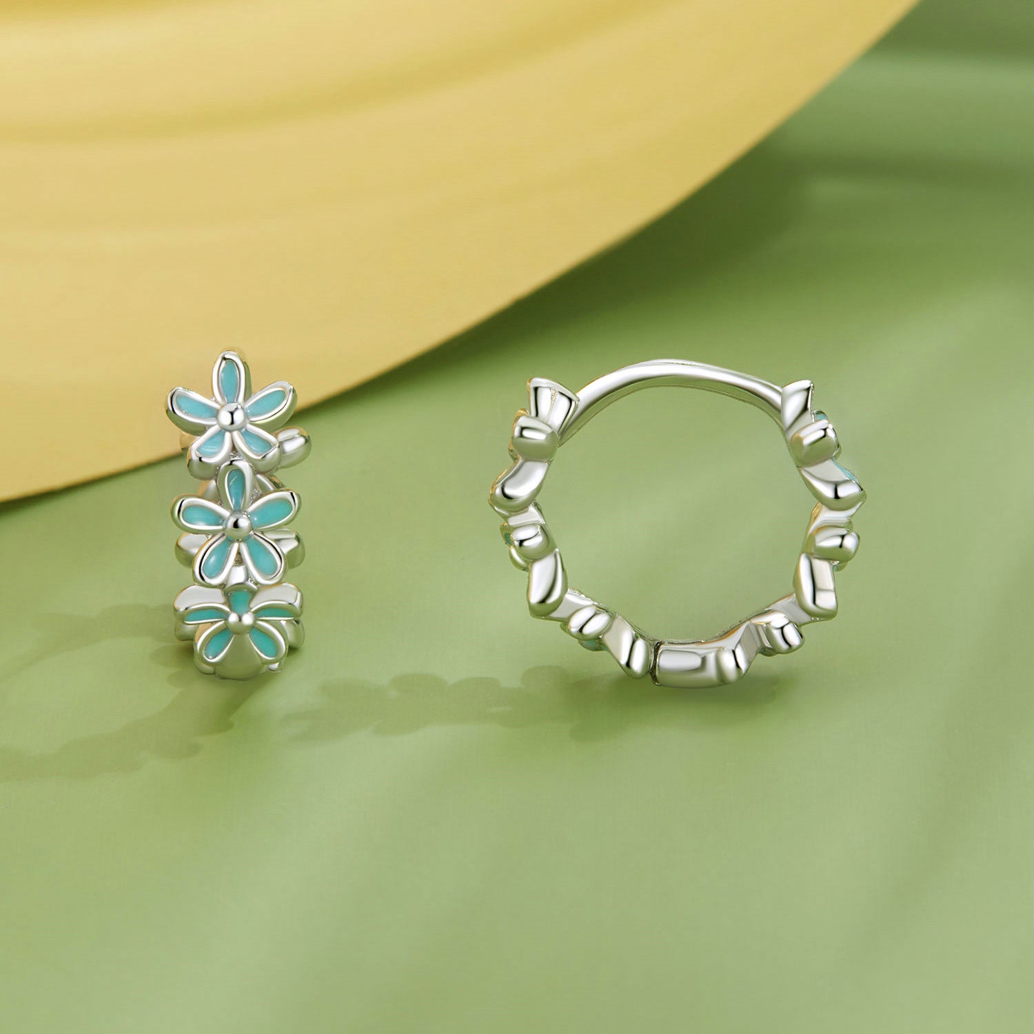 Silver Earrings Small Blue Flower Hoop Earrings For Sale - sursenso Earring