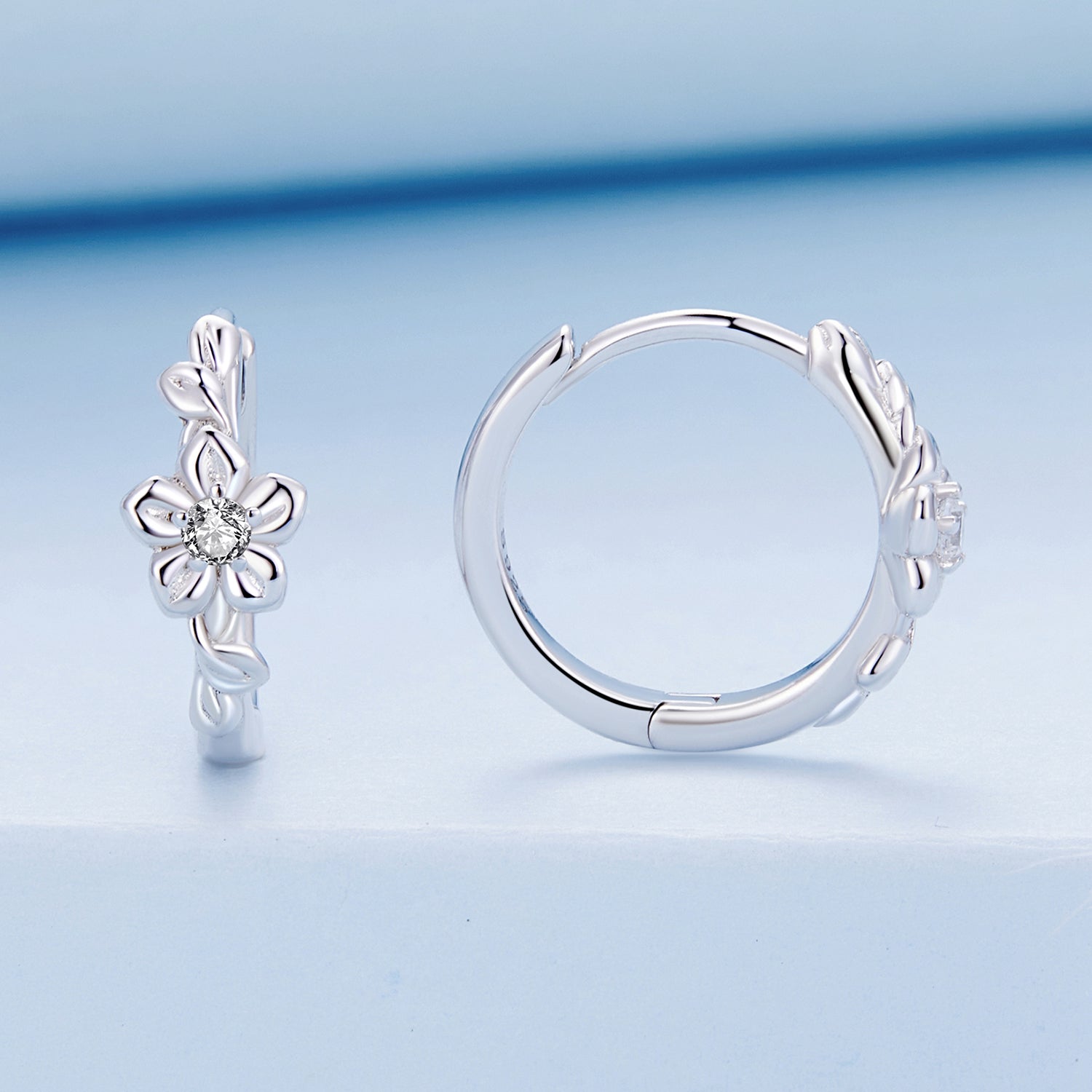 Silver Earrings Small Vine CZ Hoop Earrings For Sale - sursenso Earring