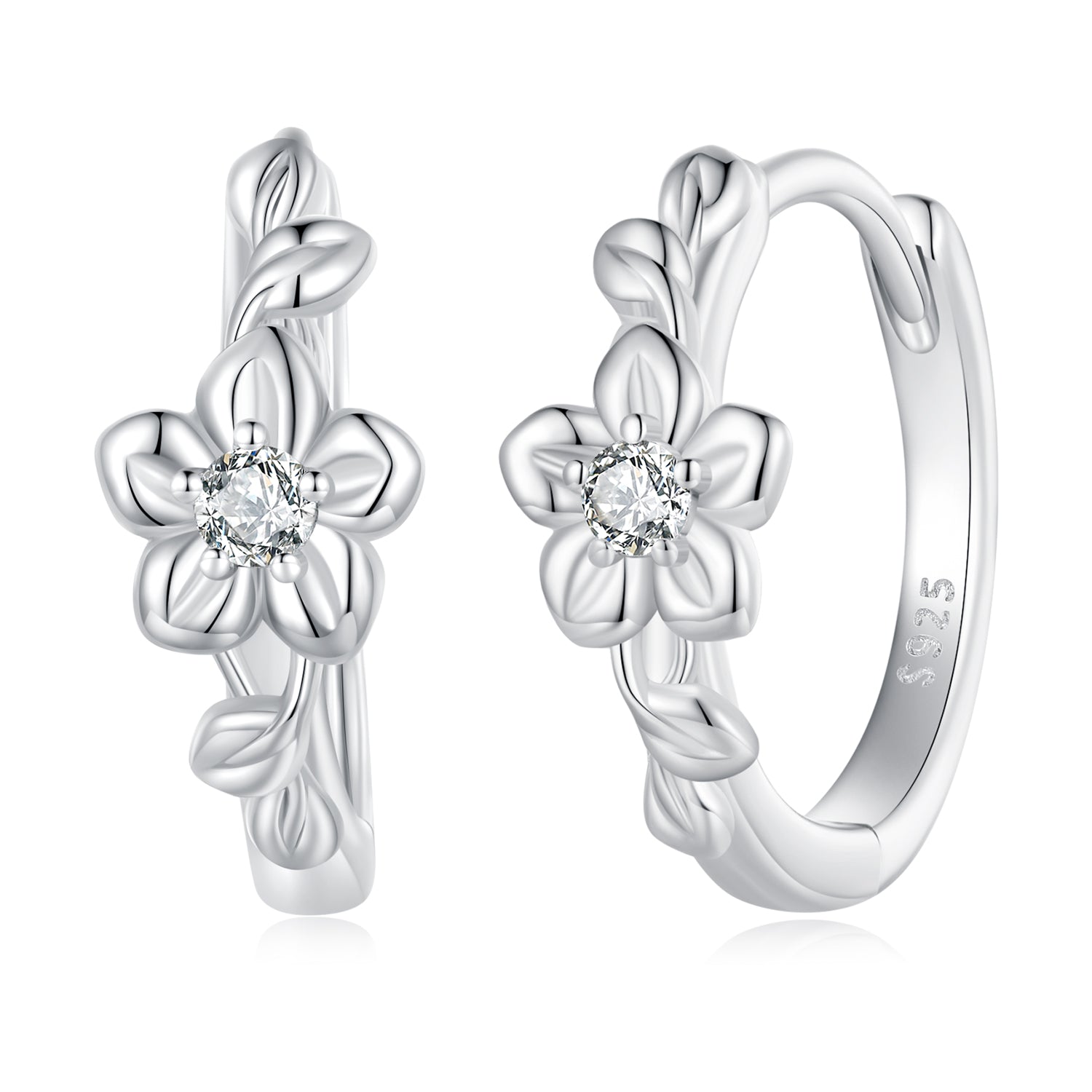 Silver Earrings Small Vine CZ Hoop Earrings For Sale - sursenso Earring