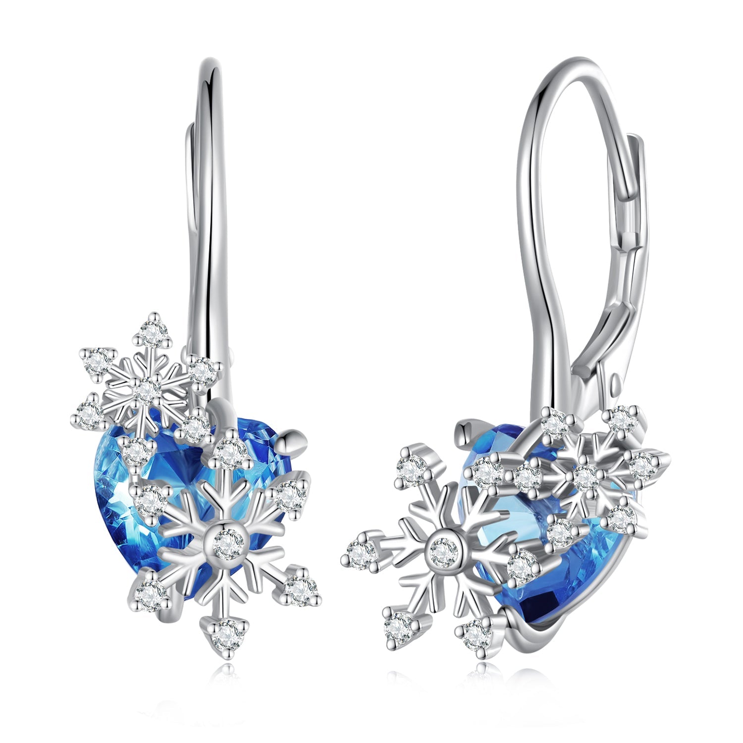 Silver Earrings Snowflake Blue Heart CZ Hoop Earrings For Sale - sursenso Earring