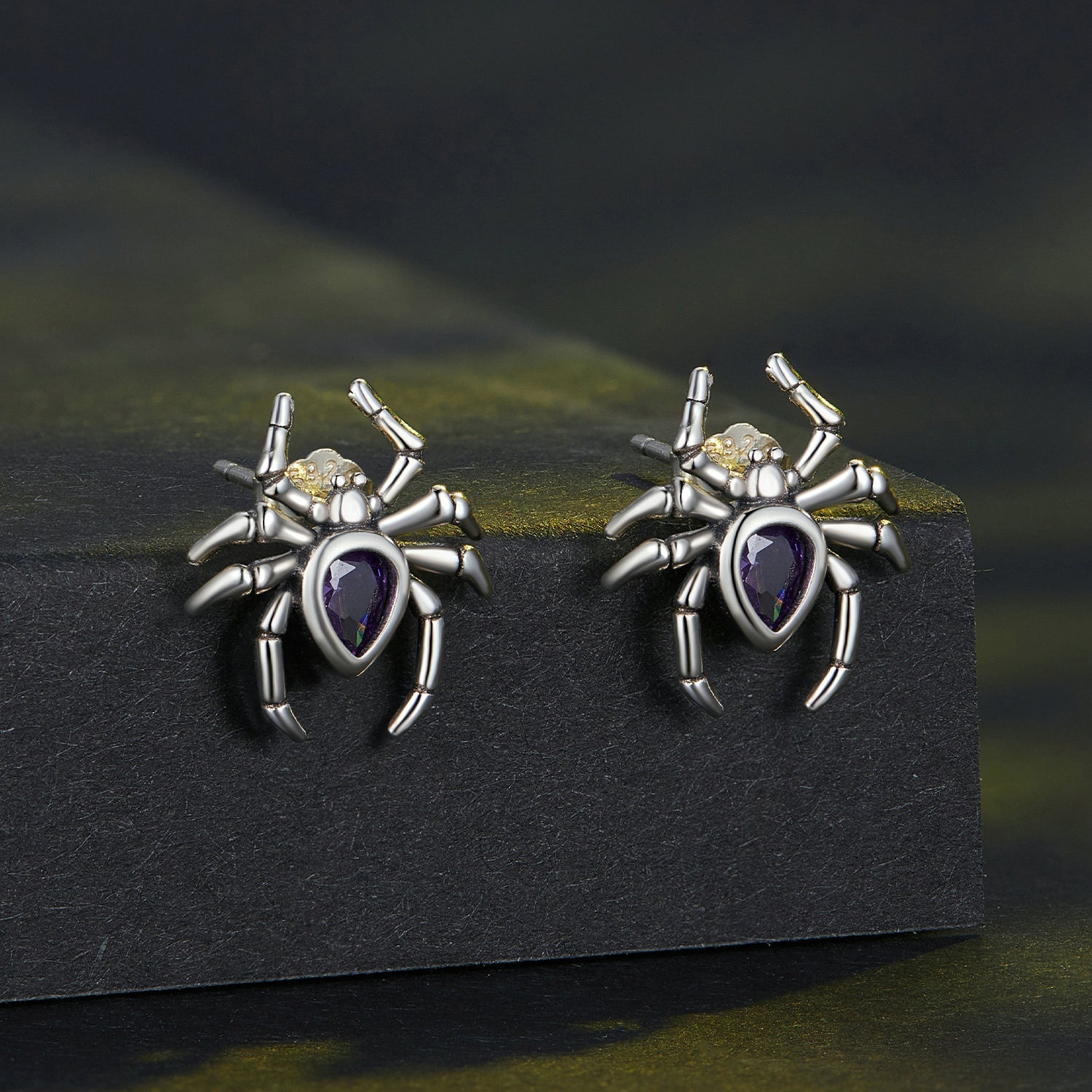 Silver Earrings Spider Purple CZ Stud Earrings For Sale - sursenso Earring