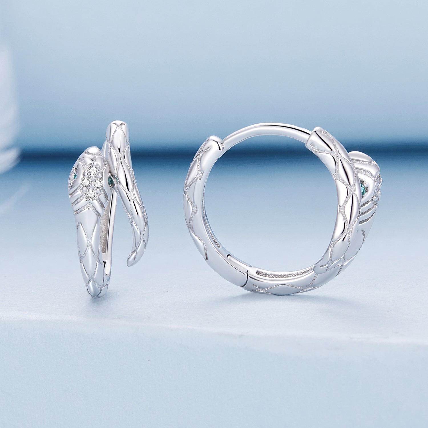 Silver Earrings Spirit Snake Green CZ Hoop Earrings For Sale - sursenso Earring