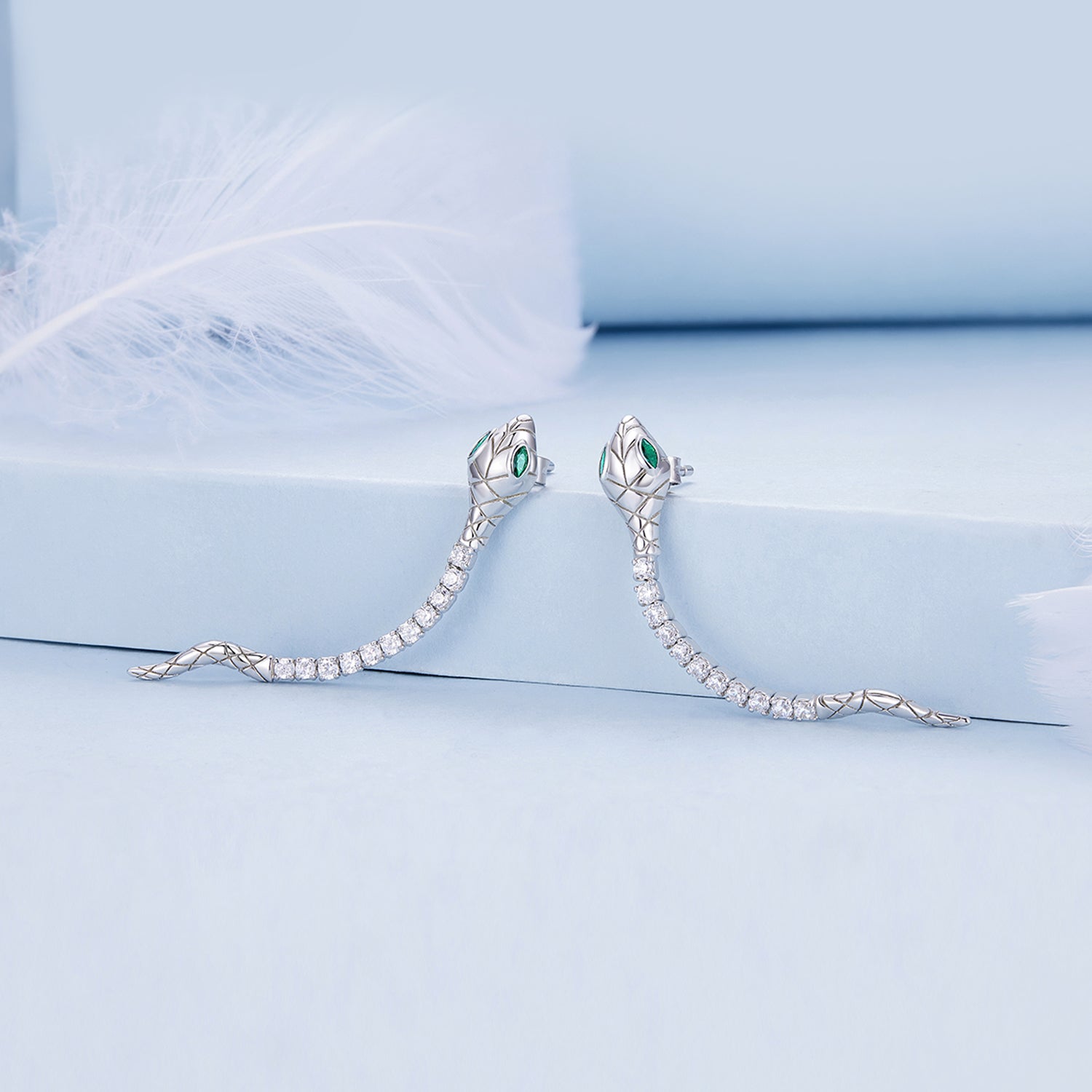 Silver Earrings Spiritual Snake CZ Stud Earrings For Sale - sursenso Earring