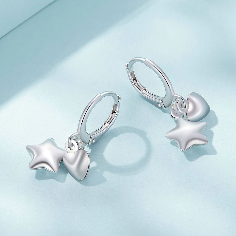 Silver Earrings Stars Lock Love Hoop Earrings For Sale - sursenso Earring