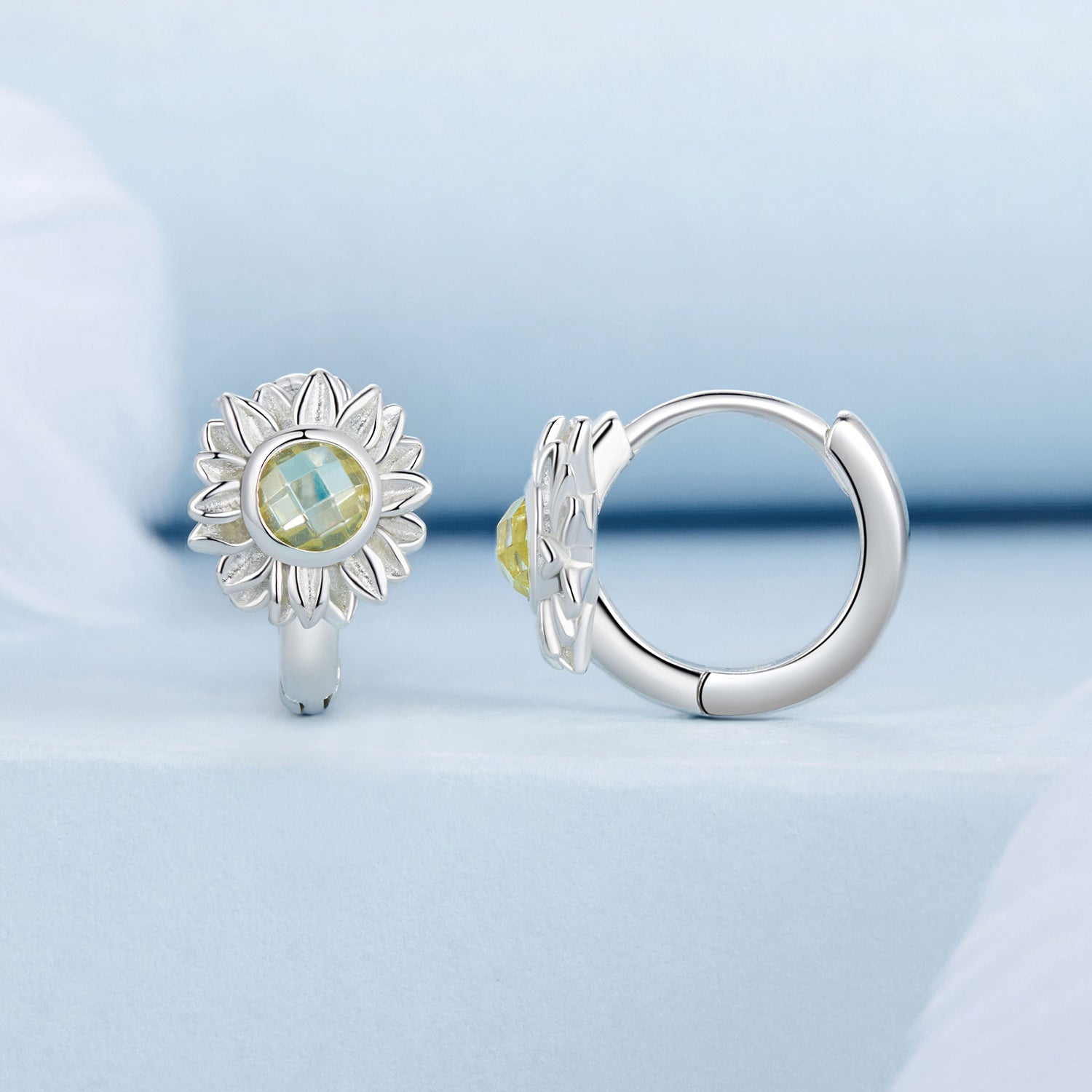 Silver Earrings Sunflower Hoop Earrings For Sale - sursenso Earring