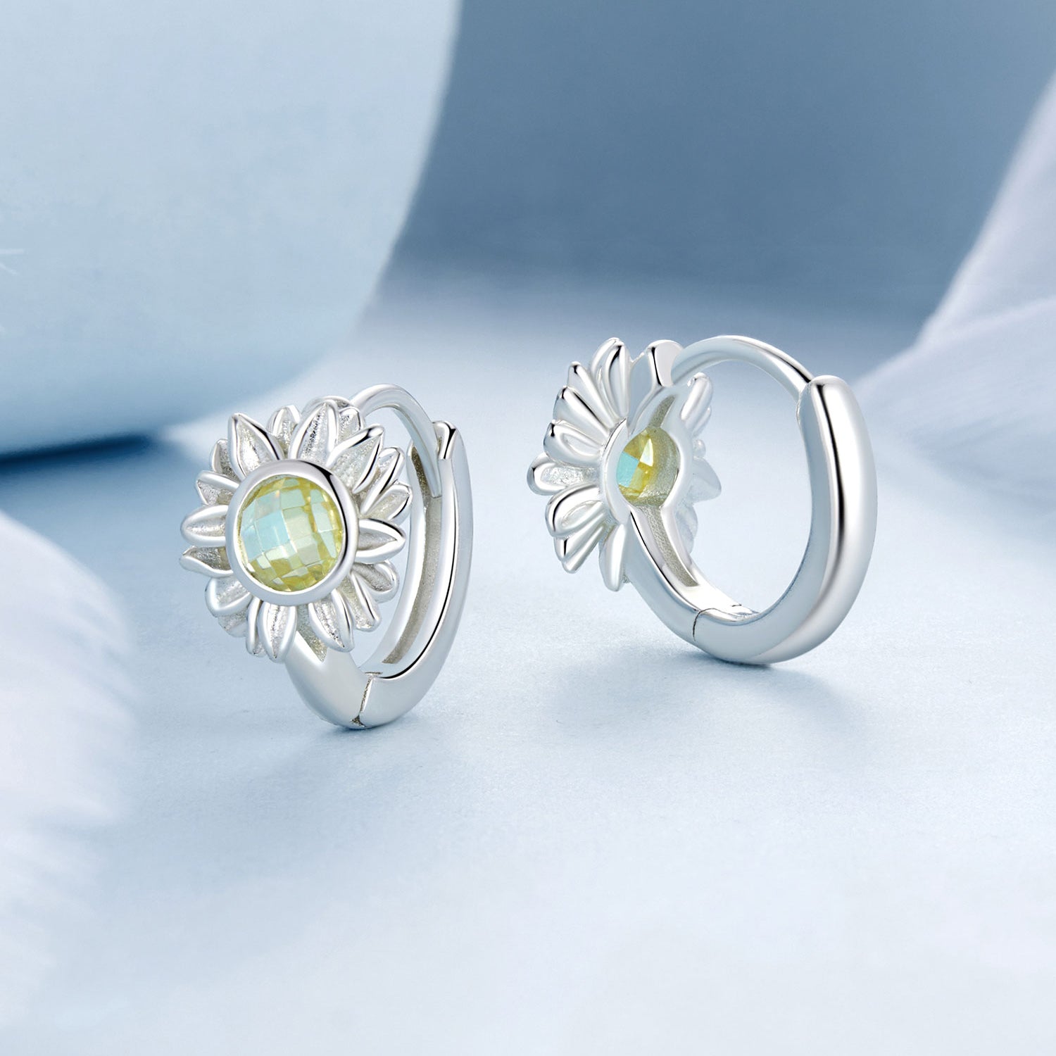 Silver Earrings Sunflower Hoop Earrings For Sale - sursenso Earring