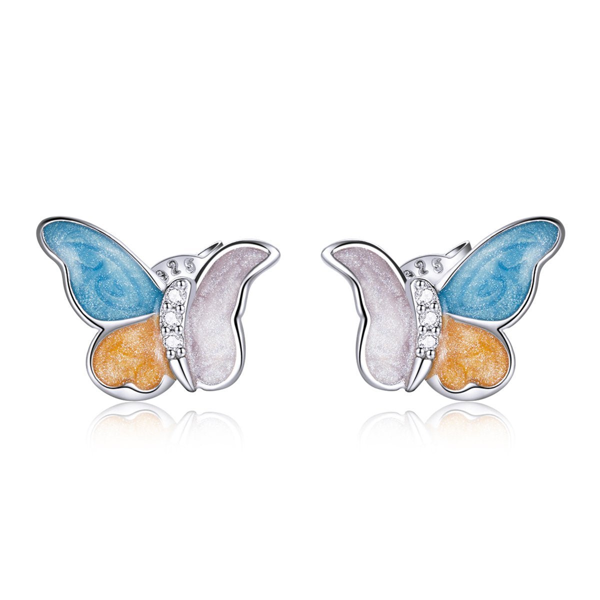 Silver Earrings Three Colors Enamel Butterfly CZ Stud Earrings For Sale - sursenso Earring