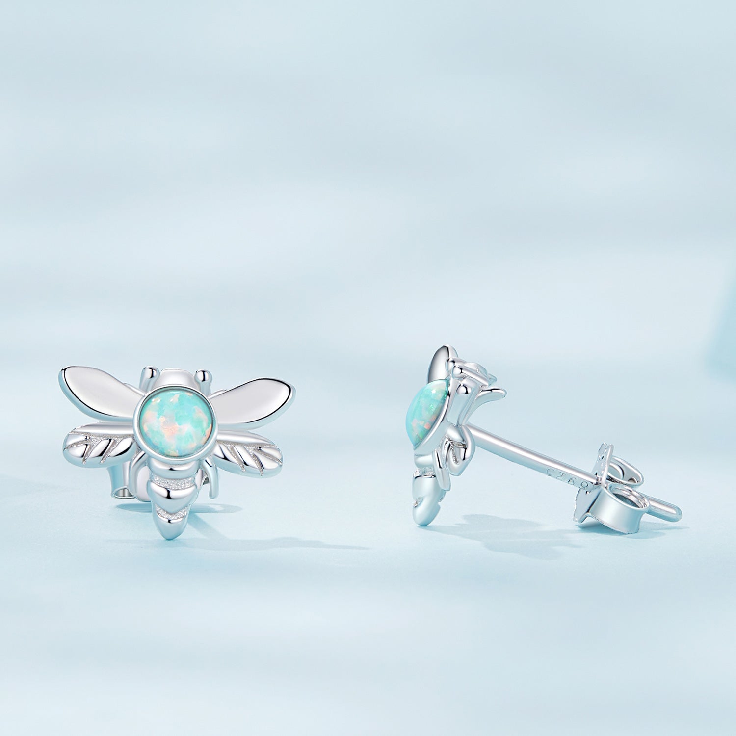 Silver Earrings Translucent Opal Bee Stud Earrings For Sale - sursenso Earring