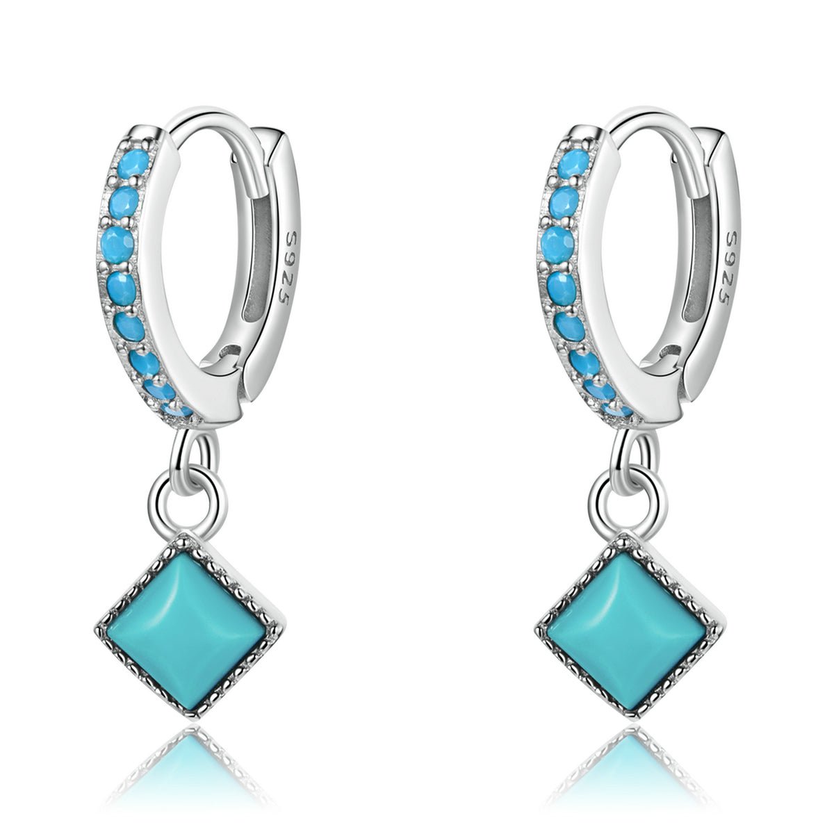 Silver Earrings Turquoise Pendant Drop Hoop Earrings For Sale - sursenso Earring