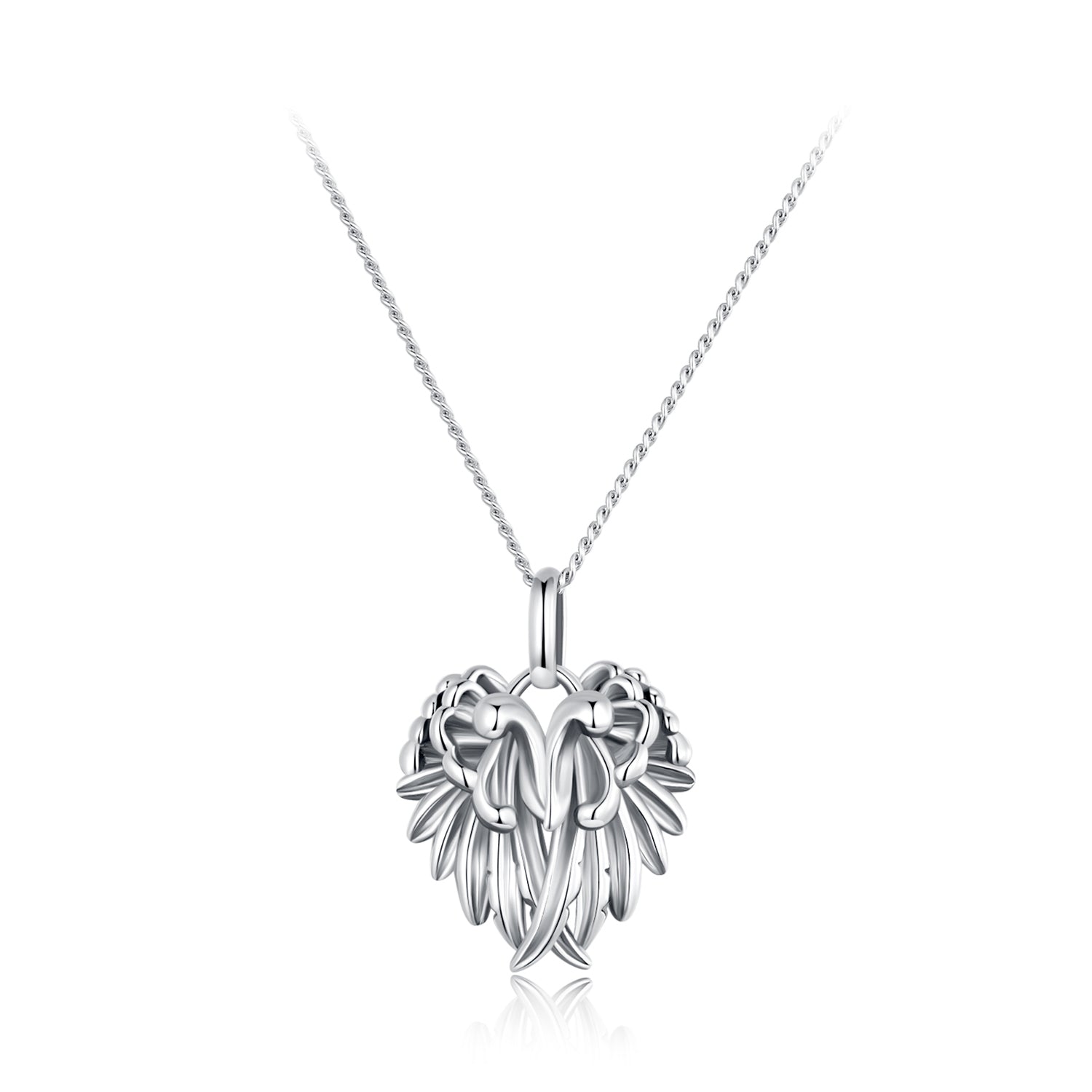 Silver Necklace Closed Wings Pendant with Lobster Clasp For Sale - sursenso Necklaces