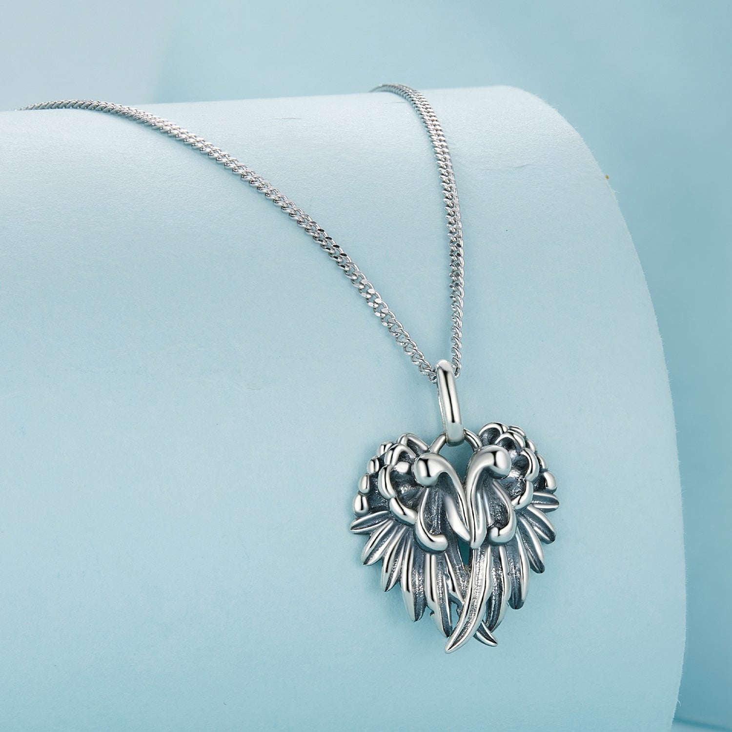 Silver Necklace Closed Wings Pendant with Lobster Clasp For Sale - sursenso Necklaces