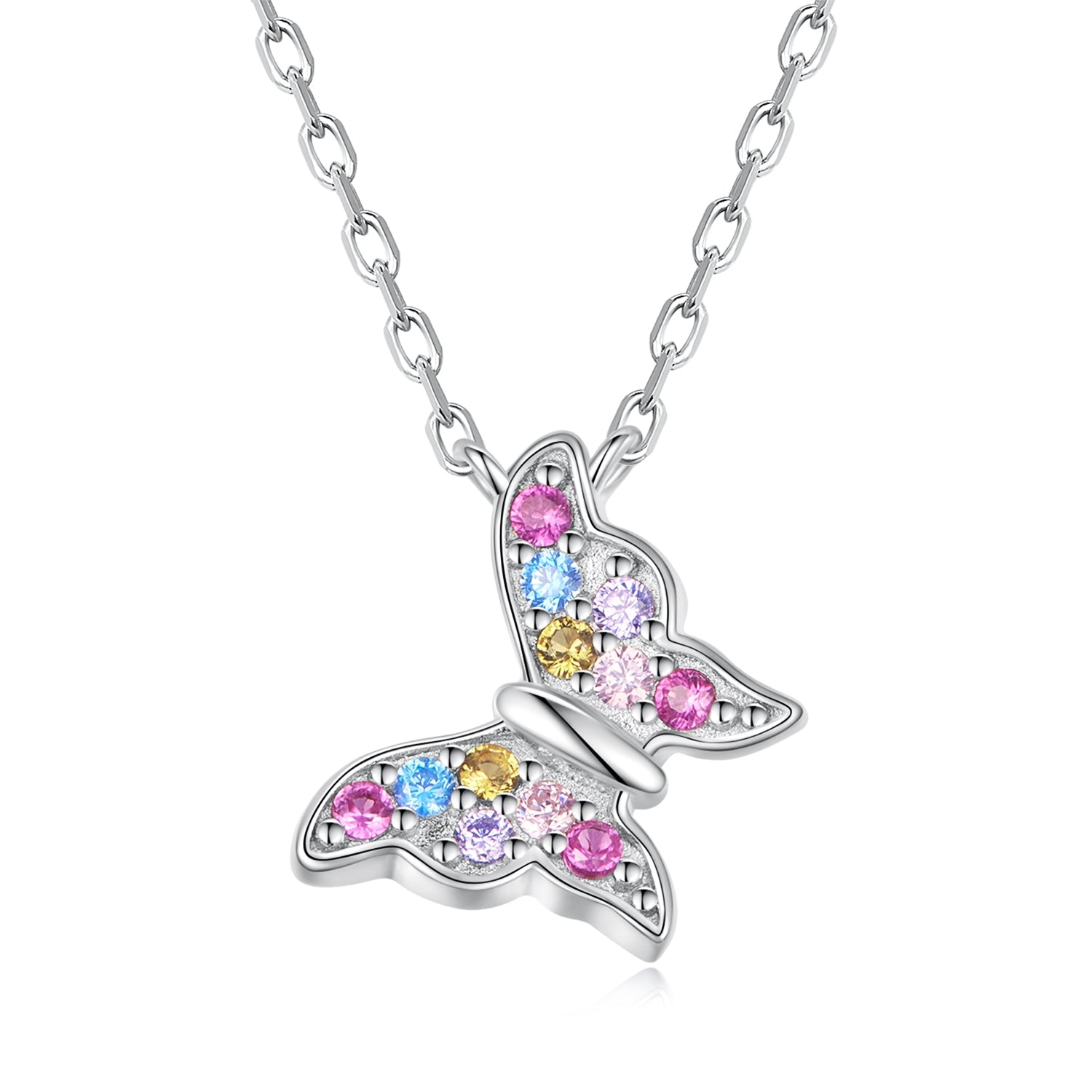Silver Necklace Colorful Butterfly Pendant with Lobster Clasp Jewelry Adjustable For Sale - sursenso Necklaces