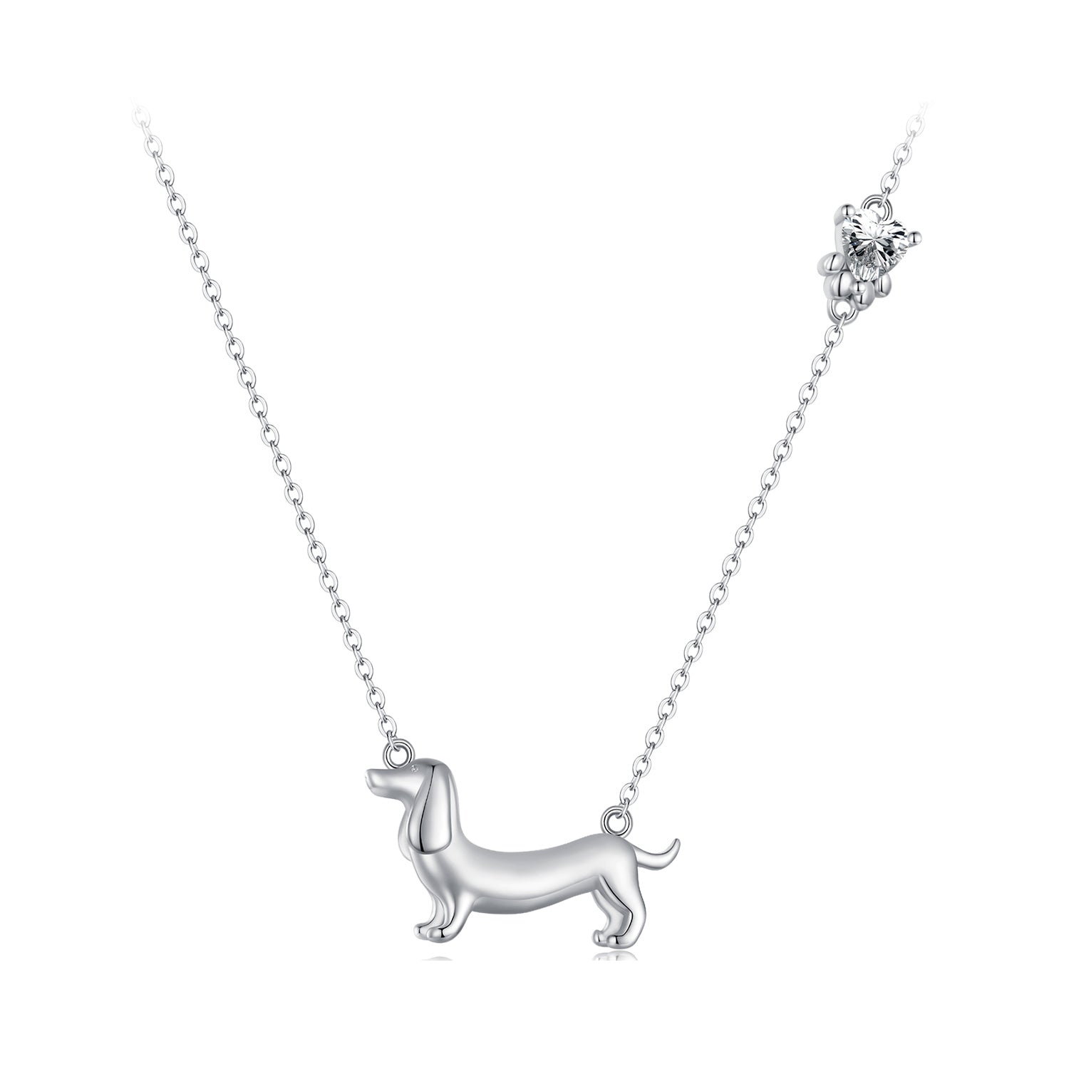 Silver Necklace Dachshund Pendant CZ Necklace with Lobster Clasp For Sale - sursenso Necklaces
