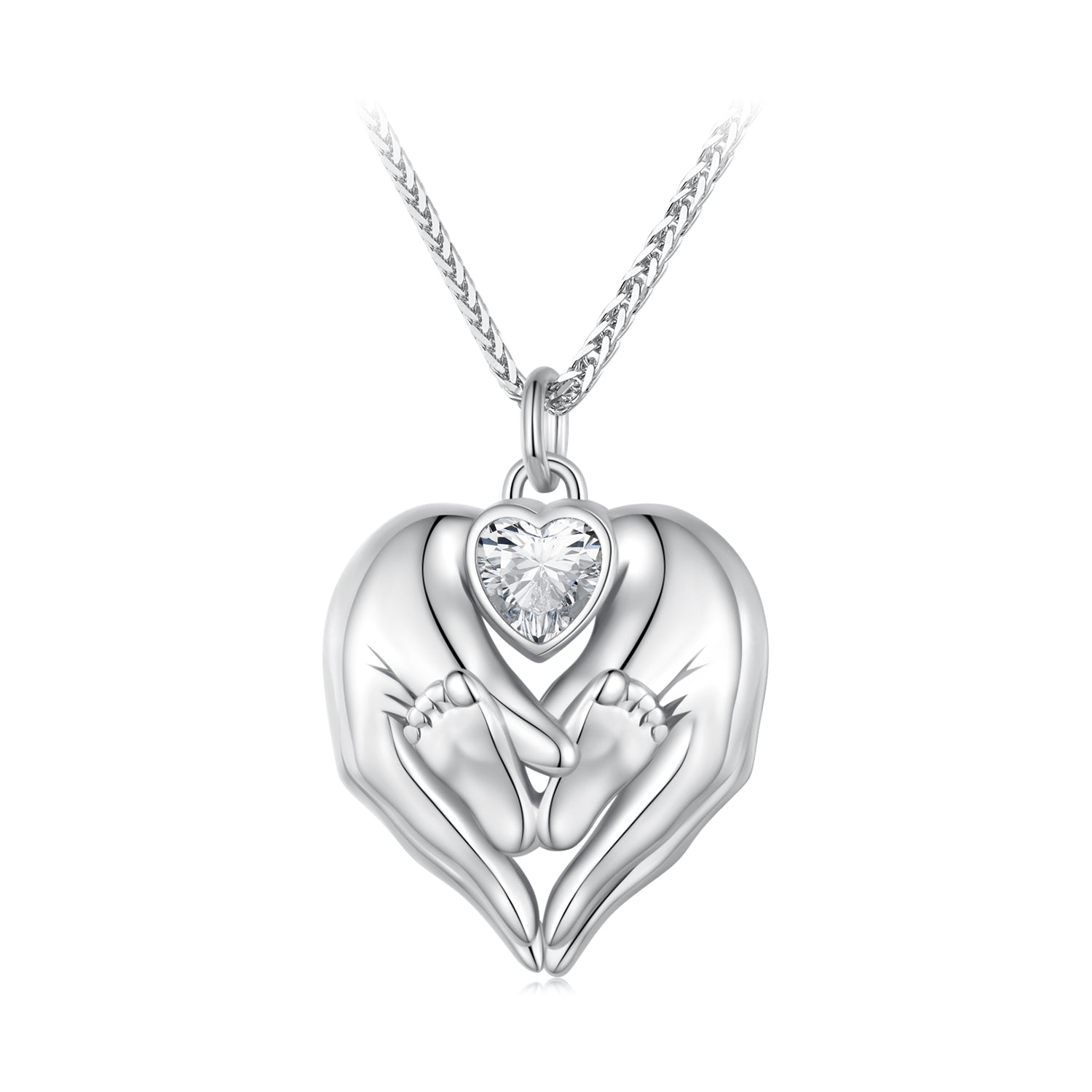 Silver Necklace Footprints of Love CZ Pendant Necklace with Lobster Clasp For Sale - sursenso Necklaces