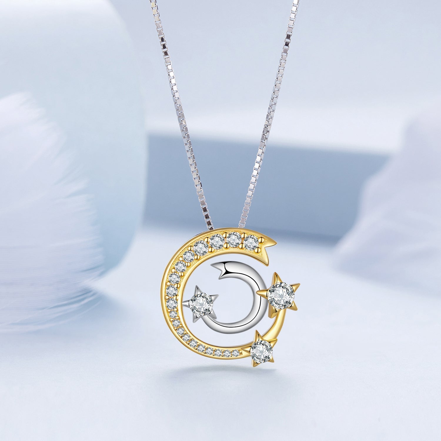 Silver Necklace Gold Meteor CZ Pendant with Lobster Clasp For Sale - sursenso Necklaces