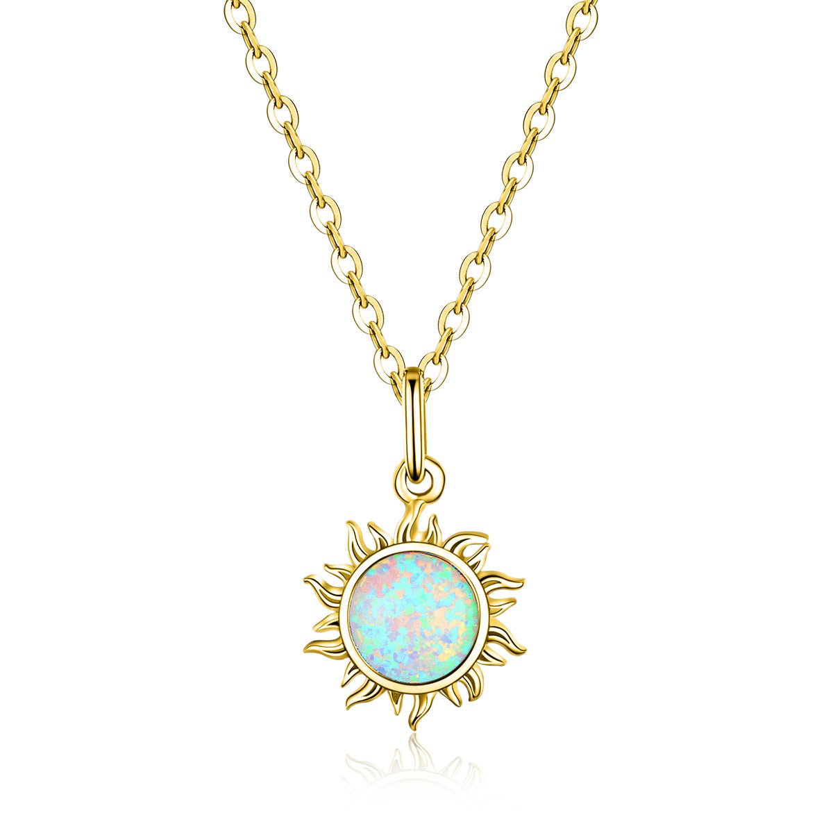 Silver Necklace Gold - Plated White Opal Sun Pendant Necklace with Lobster Clasp Jewelry Adjustable For Sale - sursenso Necklaces