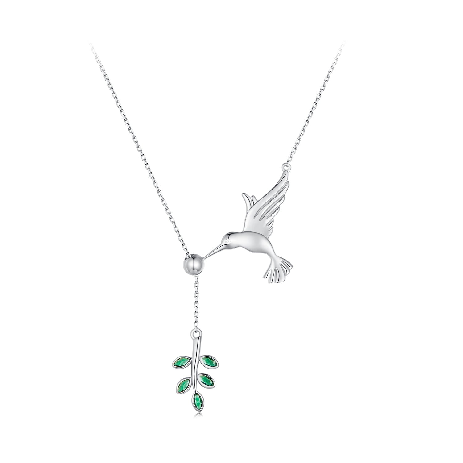 Silver Necklace Greetings From Hummingbirds CZ Pendant Necklace with Lobster Clasp For Sale - sursenso Necklaces