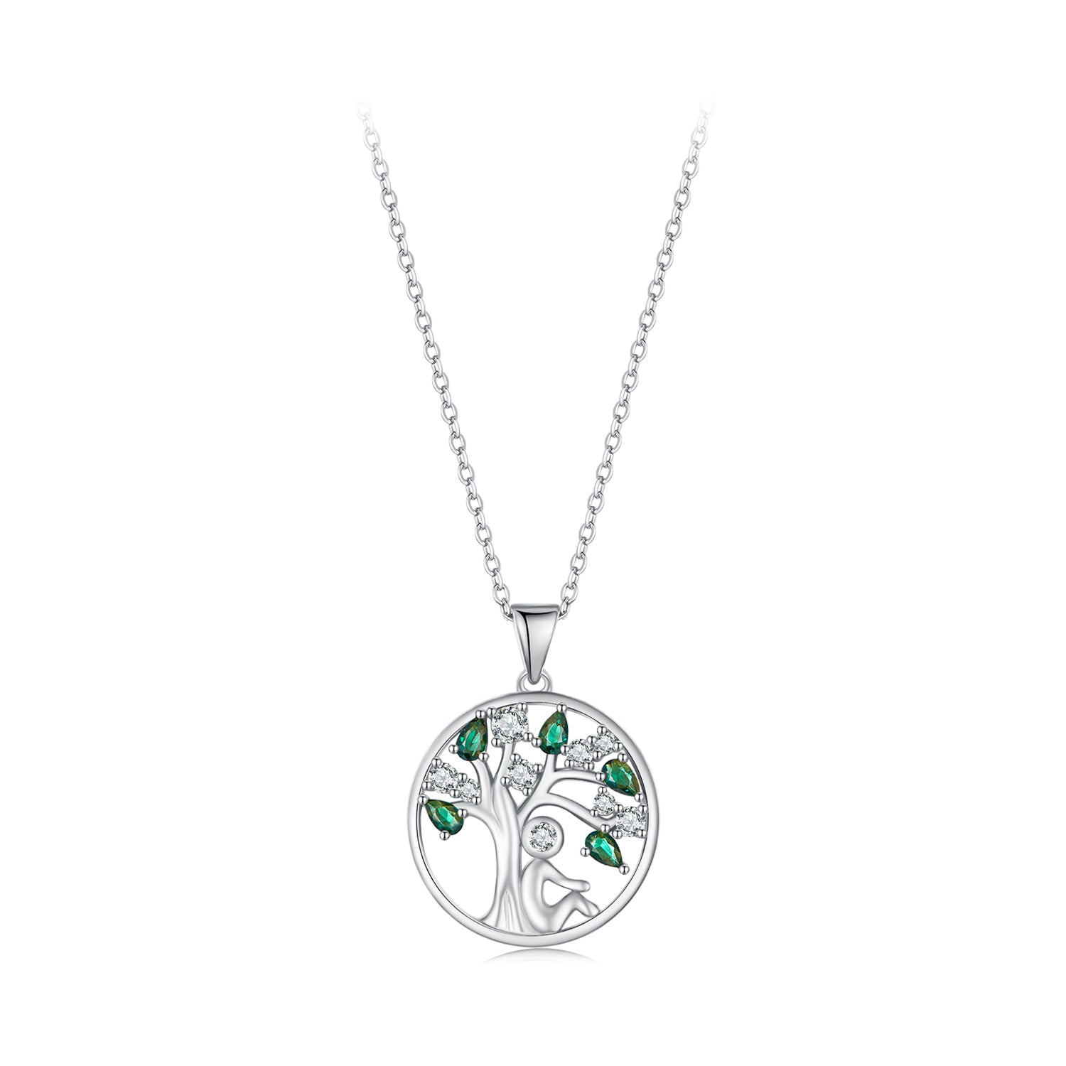 Silver Necklace Human Snuggle Tree CZ Pendant Necklace with Lobster Clasp For Sale - sursenso Necklaces