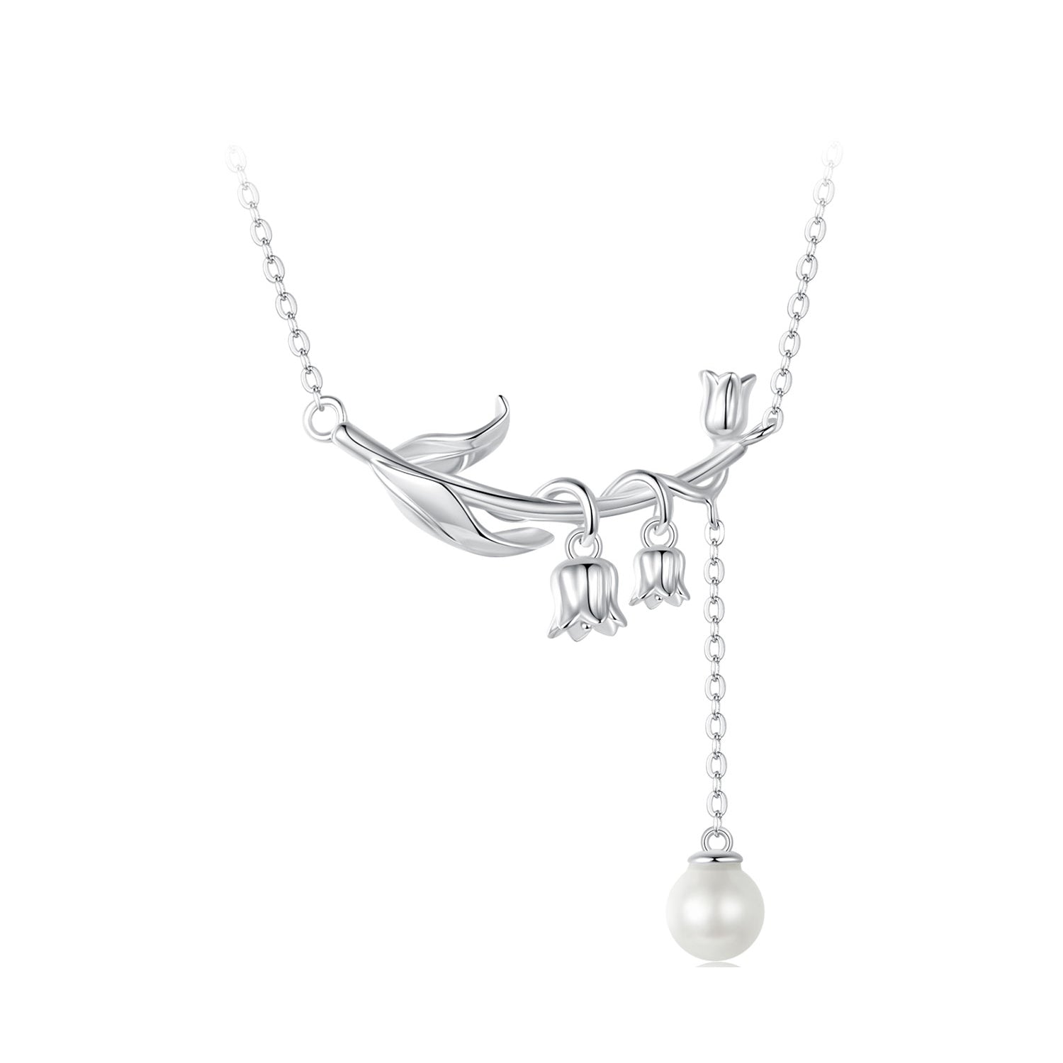 Silver Necklace Lily of the Valley Pendant with Lobster Clasp For Sale - sursenso Necklaces