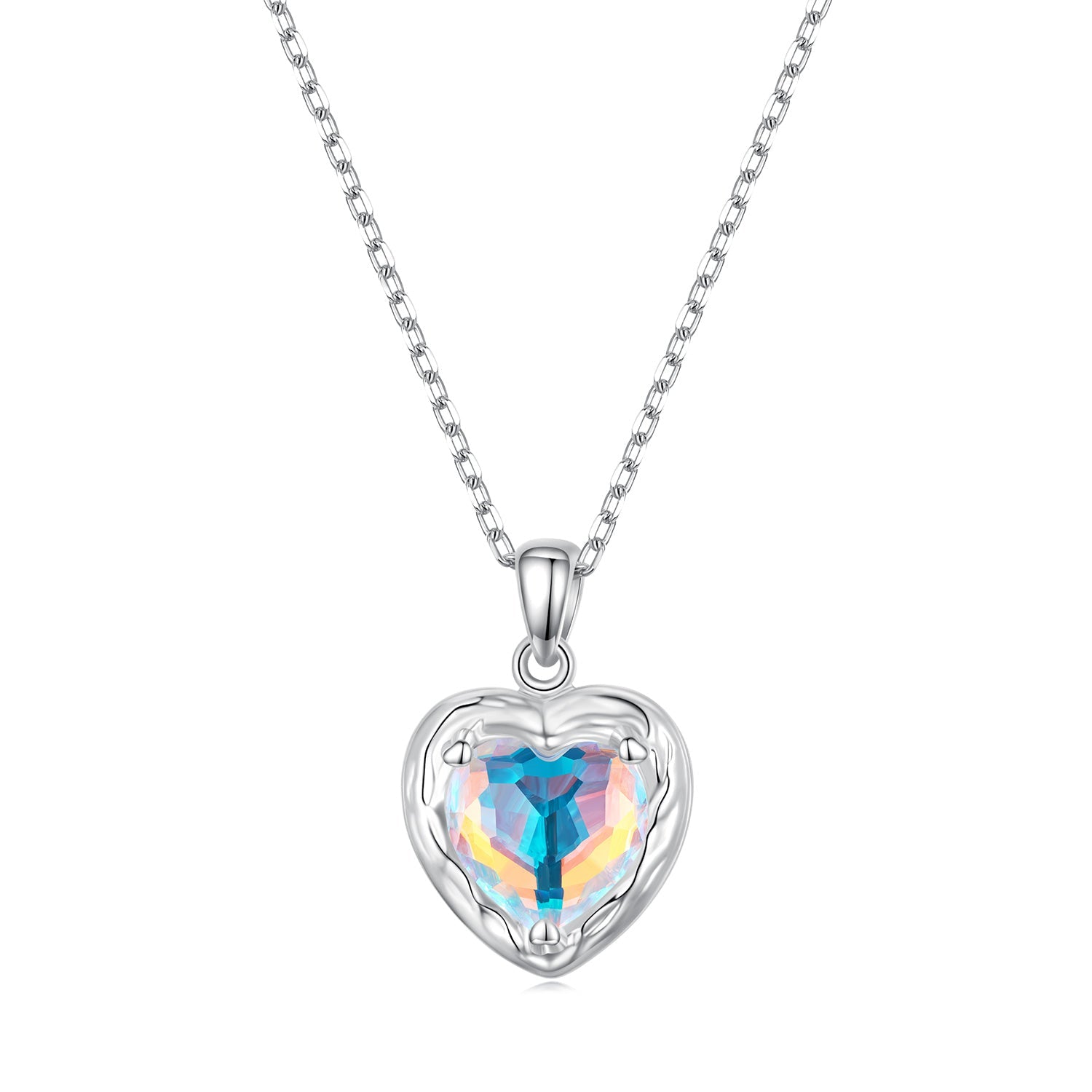 Silver Necklace Magic Heart Glass Pendant with Lobster Clasp Adjustable For Sale - sursenso Necklaces