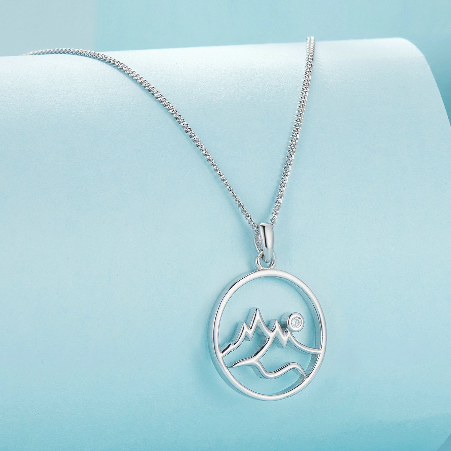 Silver Necklace Mountain Pendant with Lobster Clasp For Sale - sursenso Necklaces