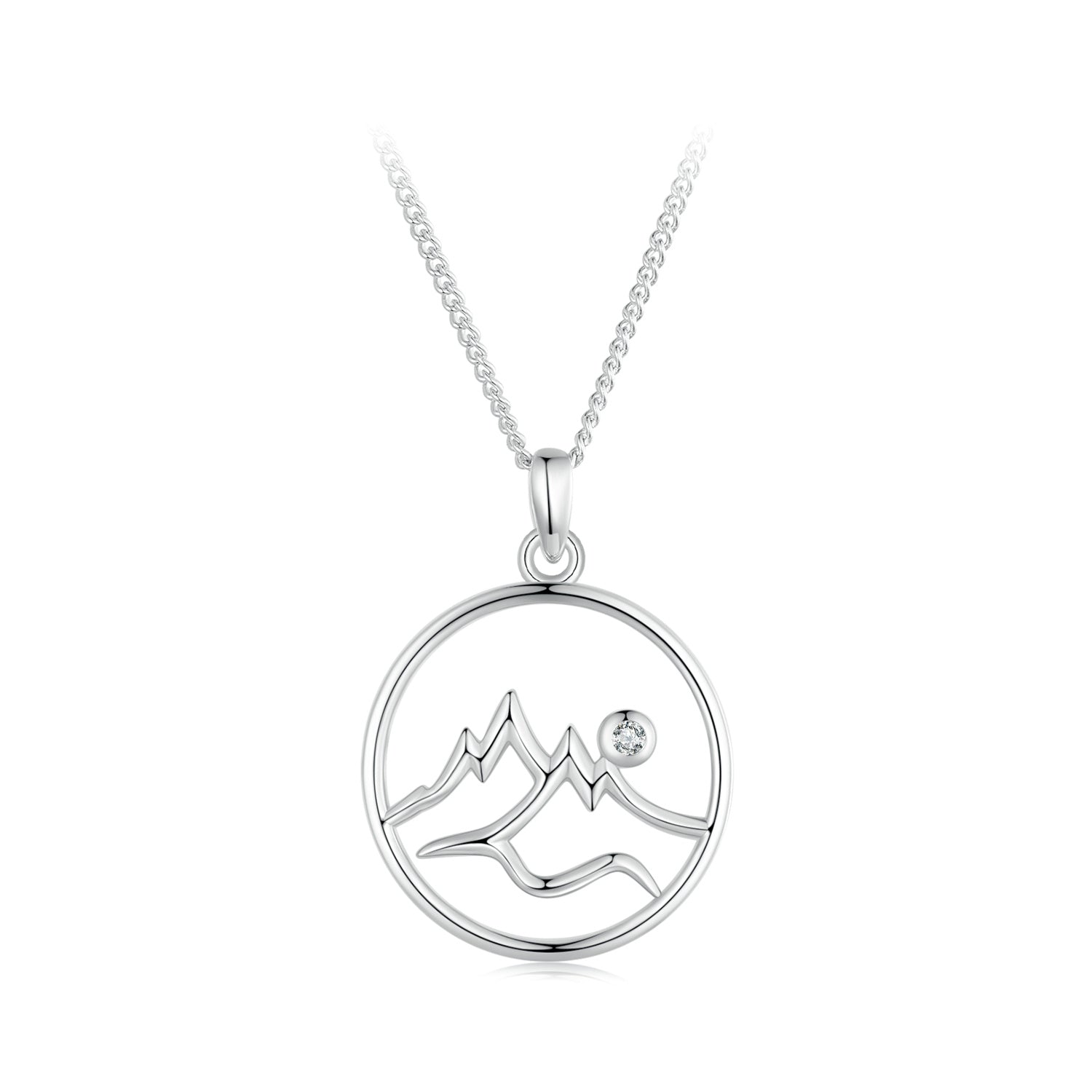 Silver Necklace Mountain Pendant with Lobster Clasp For Sale - sursenso Necklaces