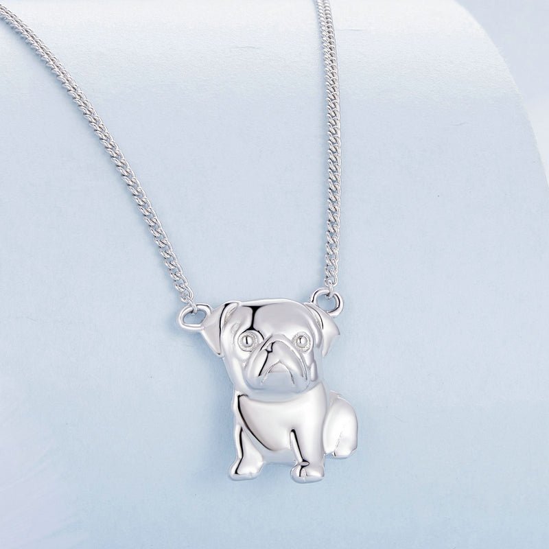 Silver Necklace Pug Pendant with Lobster Clasp For Sale - sursenso Necklaces