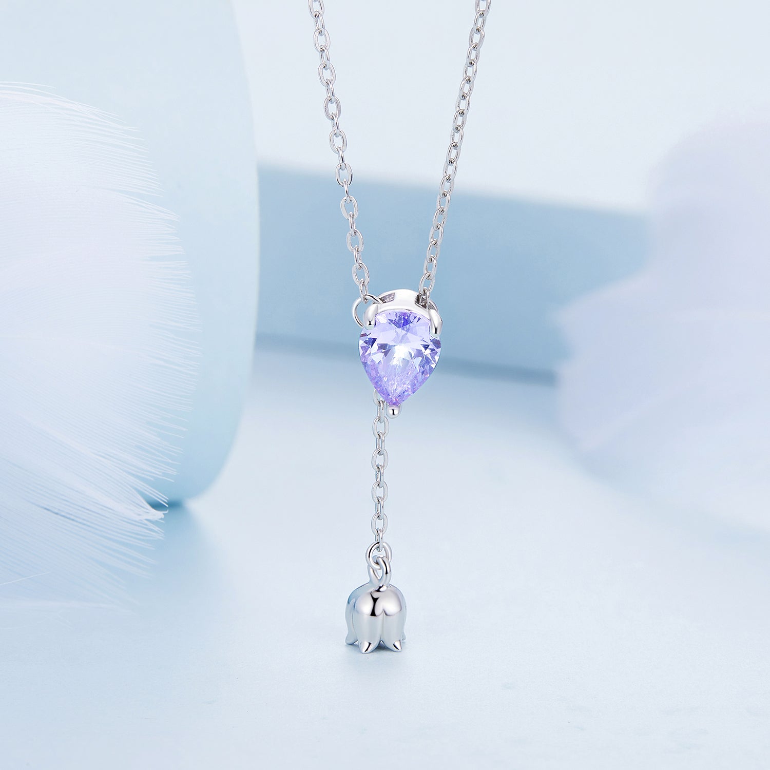 Silver Necklace Purple Lily Pendant with Lobster Clasp Adjustable For Sale - sursenso Necklaces