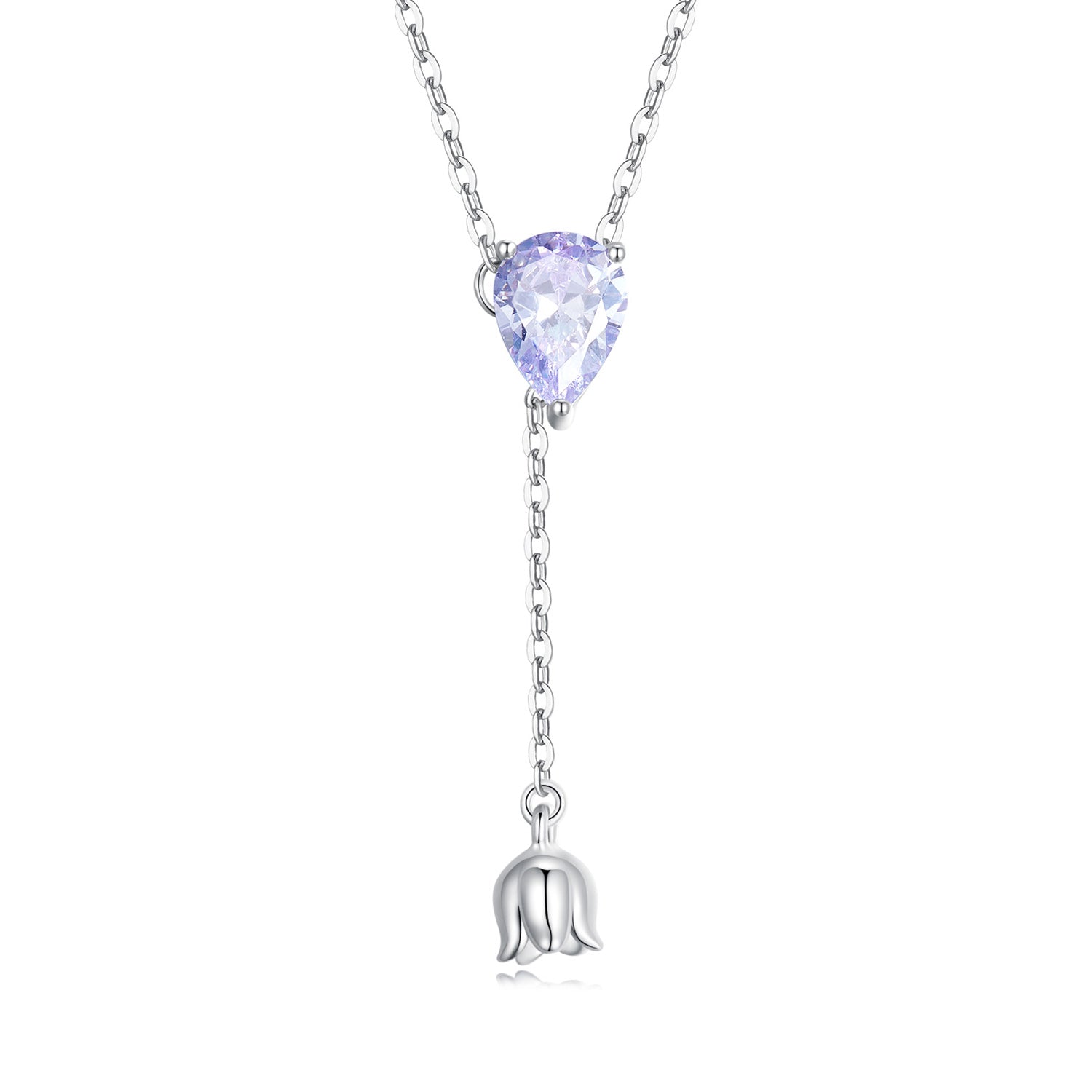 Sterling Silver Necklace Purple Lily Pendant with Lobster Clasp Adjustable Necklaces Fit Pandora alternative sursenso