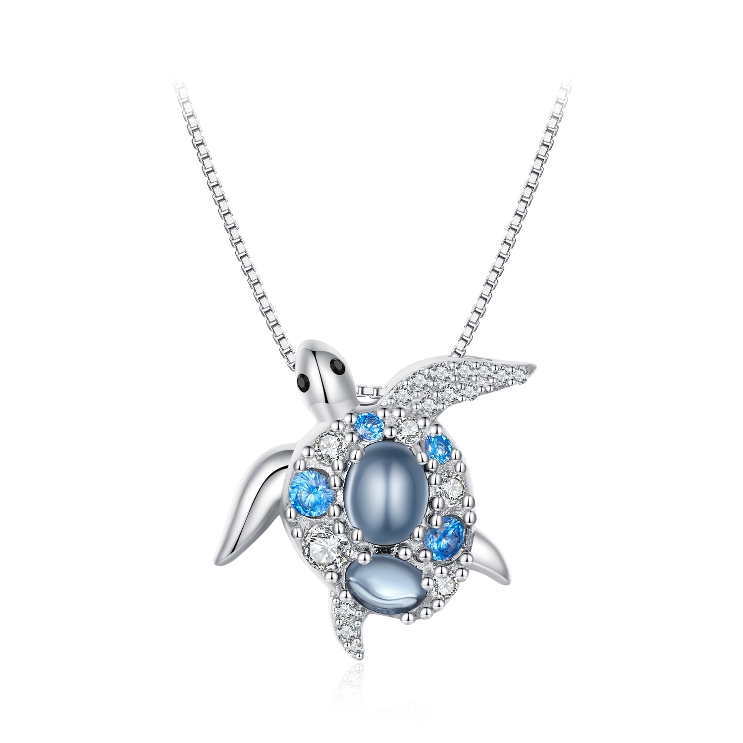 Silver Necklace Sea Turtle CZ Pendant with Lobster Clasp For Sale - sursenso Necklaces