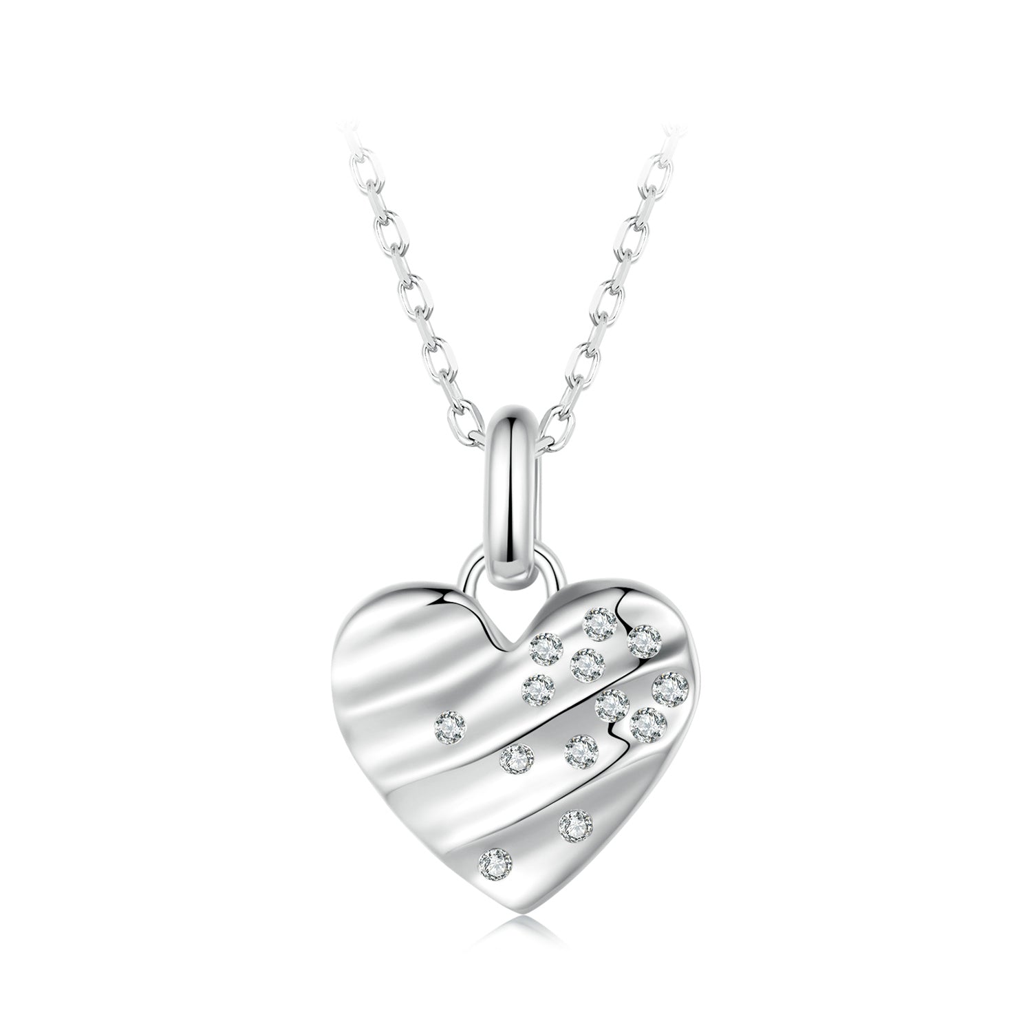 Silver Necklace Shimmering Heart CZ Heart with Lobster Clasp For Sale - sursenso Necklaces